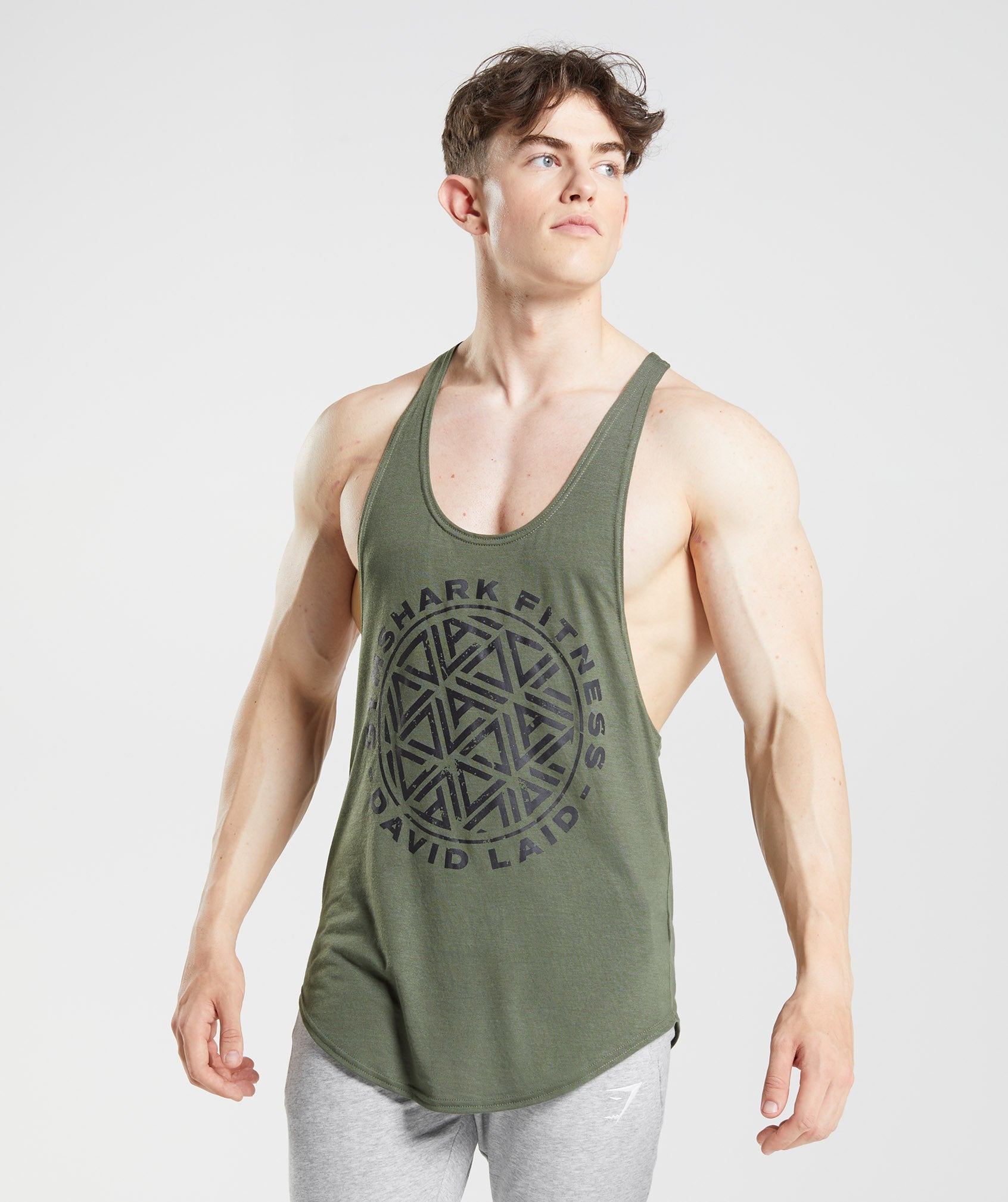 Olive Men\'s Gymshark GS x David Laid Stringer Vest | LTEWCM-759