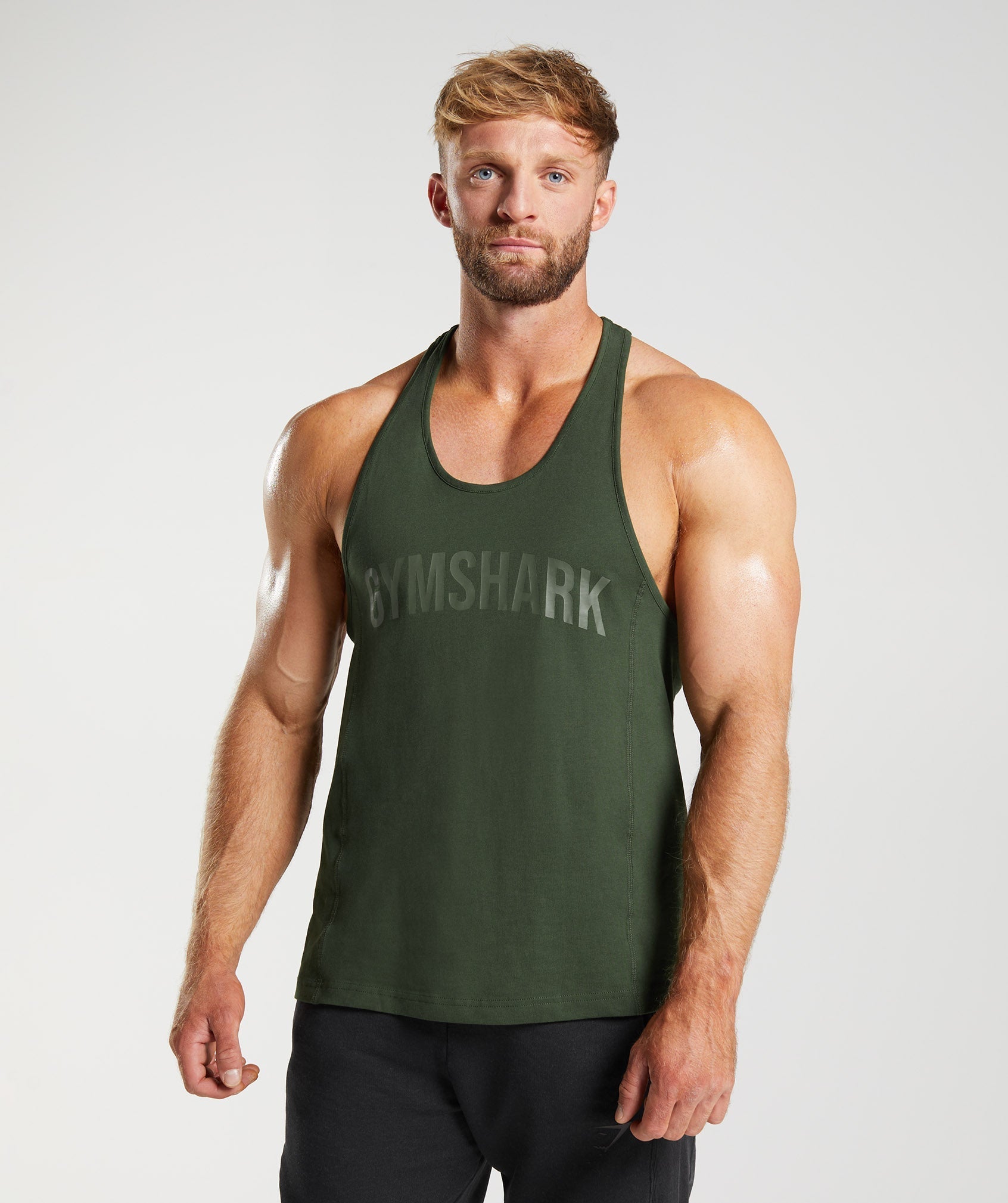 Olive Men\'s Gymshark Power Stringer Vest | JHQTLK-140