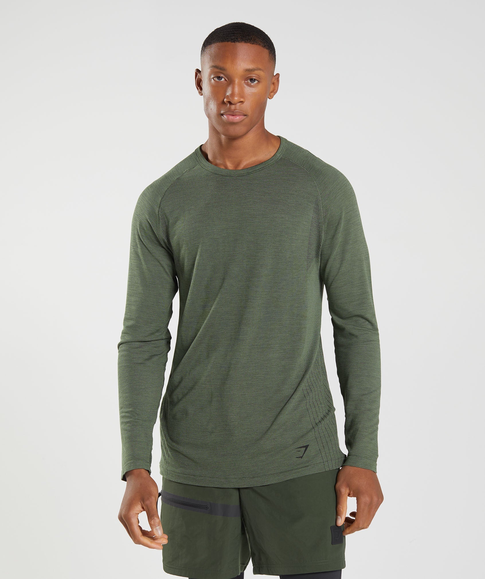 Olive Men\'s Gymshark Retake Seamless Long Sleeve T Shirts | YZAFGI-371