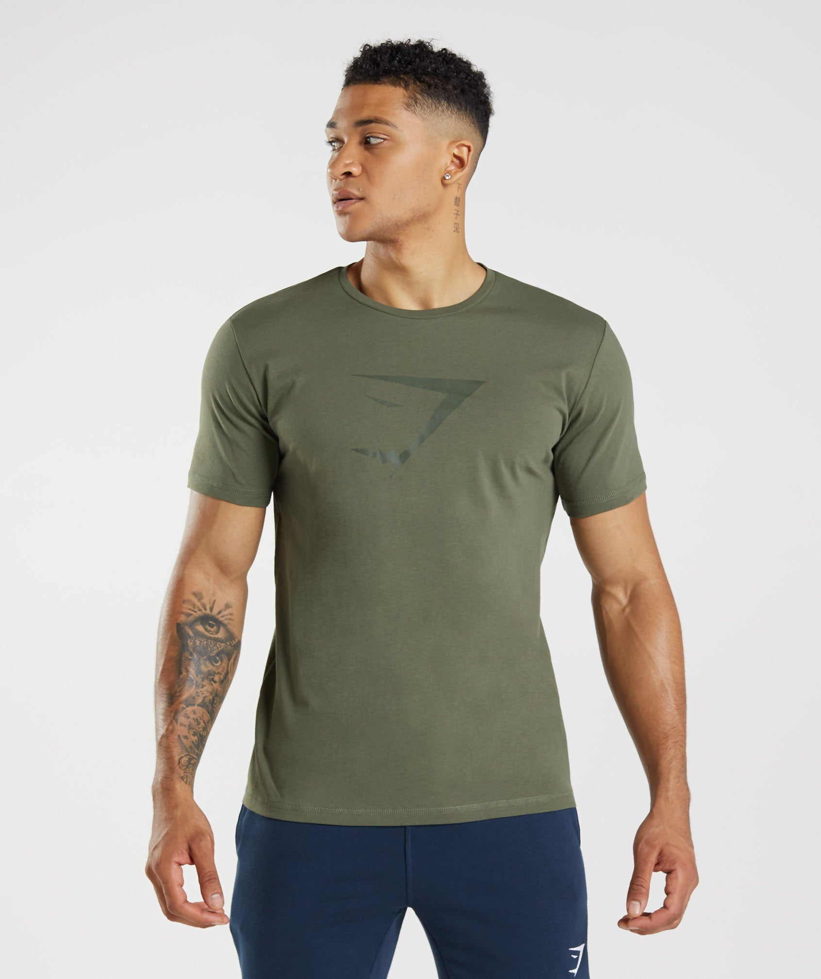 Olive Men\'s Gymshark Sharkhead Infill T Shirts | UVMXOS-801