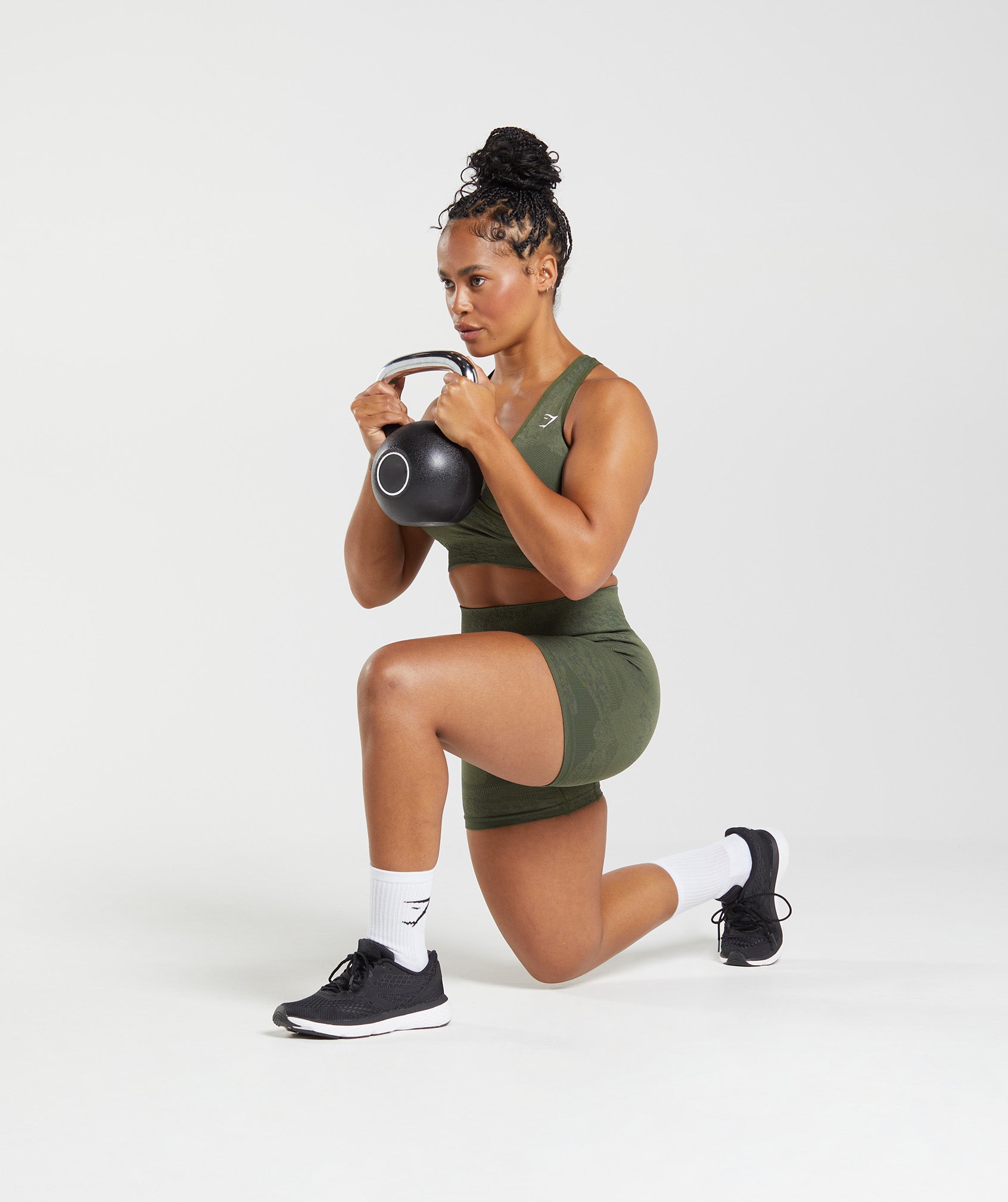 Olive Women's Gymshark Adapt Camo Seamless Shorts | GDTUOZ-768