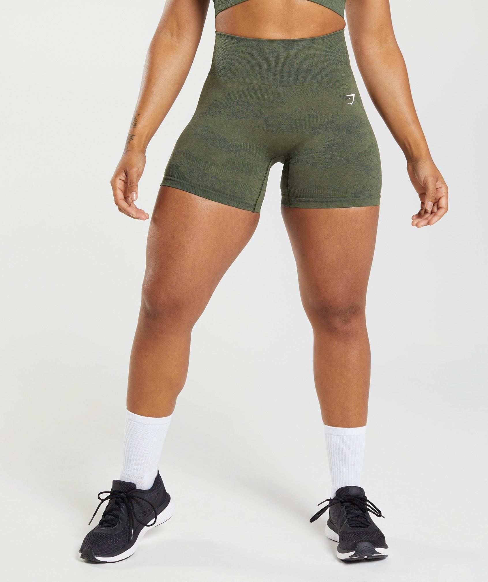 Olive Women\'s Gymshark Adapt Camo Seamless Shorts | GDTUOZ-768