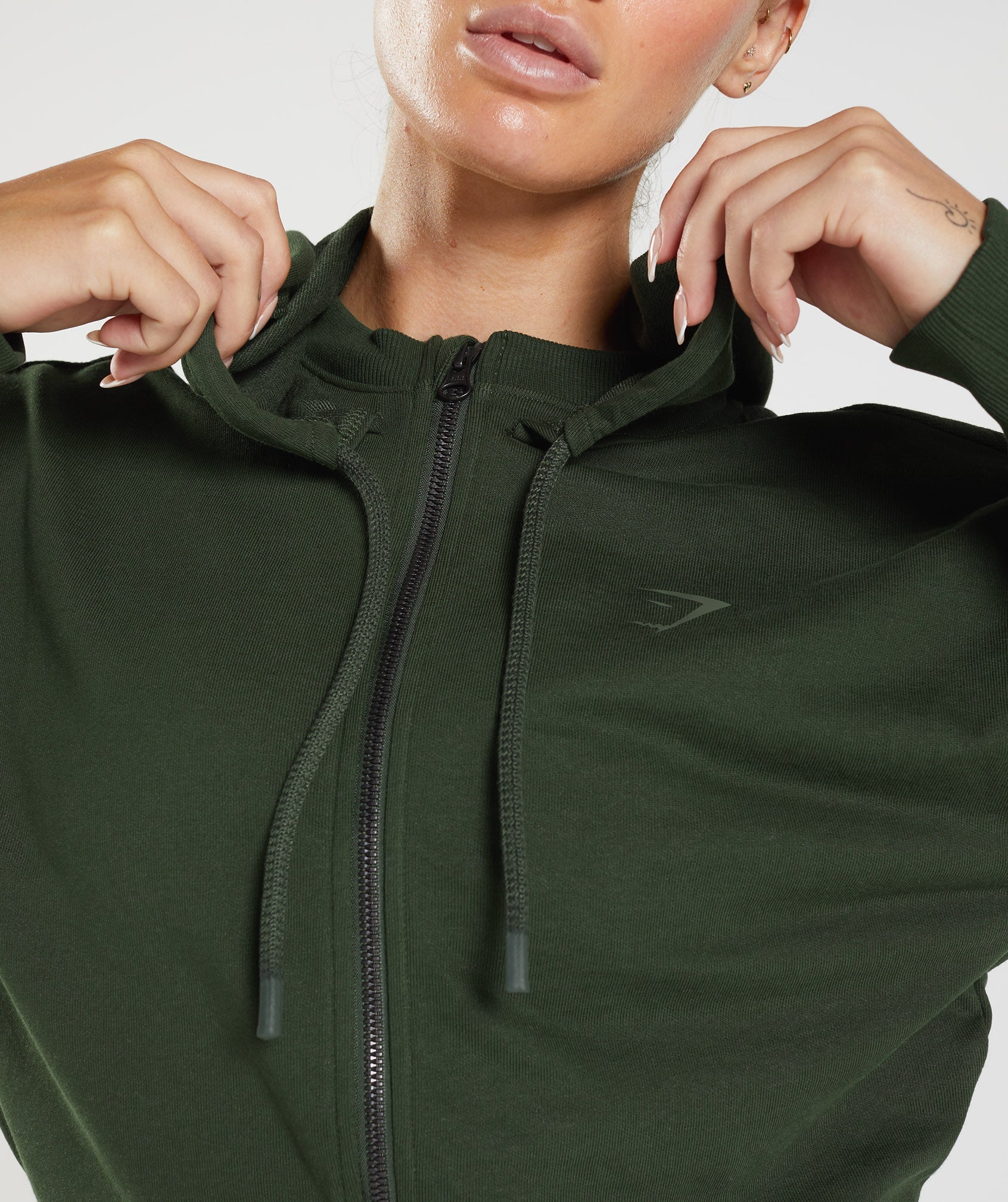 Olive Women's Gymshark GS Power Cropped Zip Hoodie | NEJRIH-293