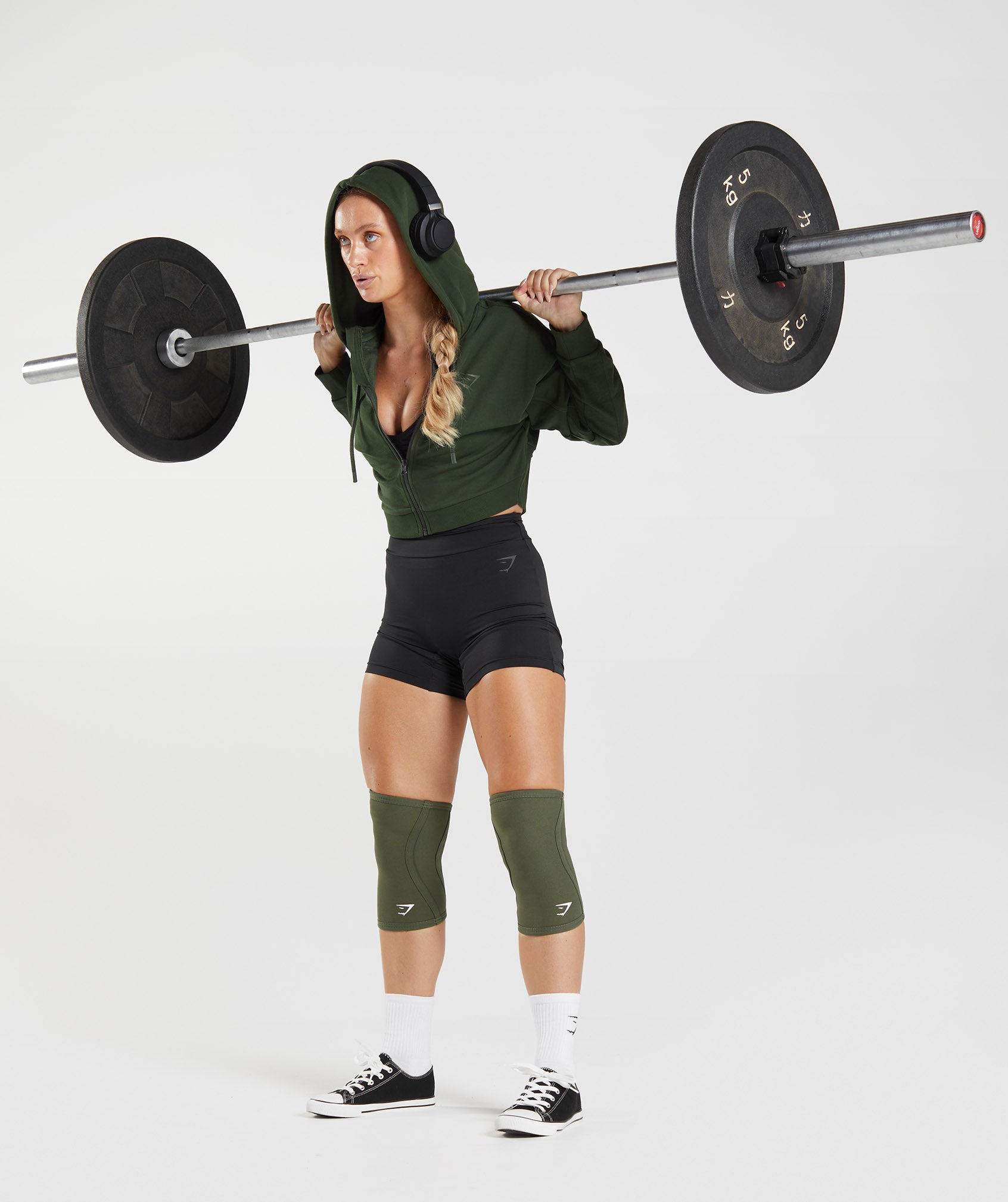 Olive Women's Gymshark GS Power Cropped Zip Hoodie | NEJRIH-293