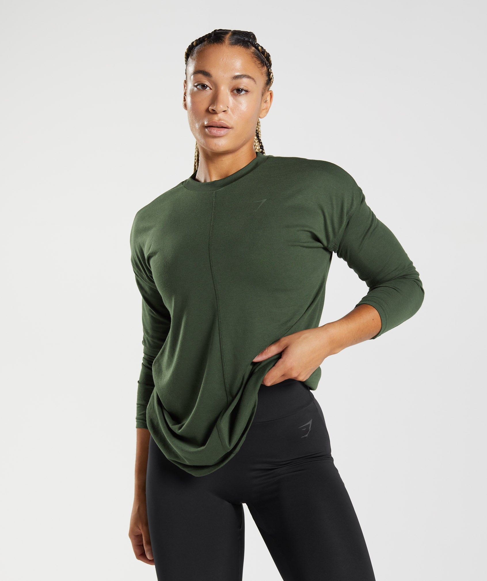 Olive Women\'s Gymshark GS Power Long Sleeve T Shirts | LXBHWN-497