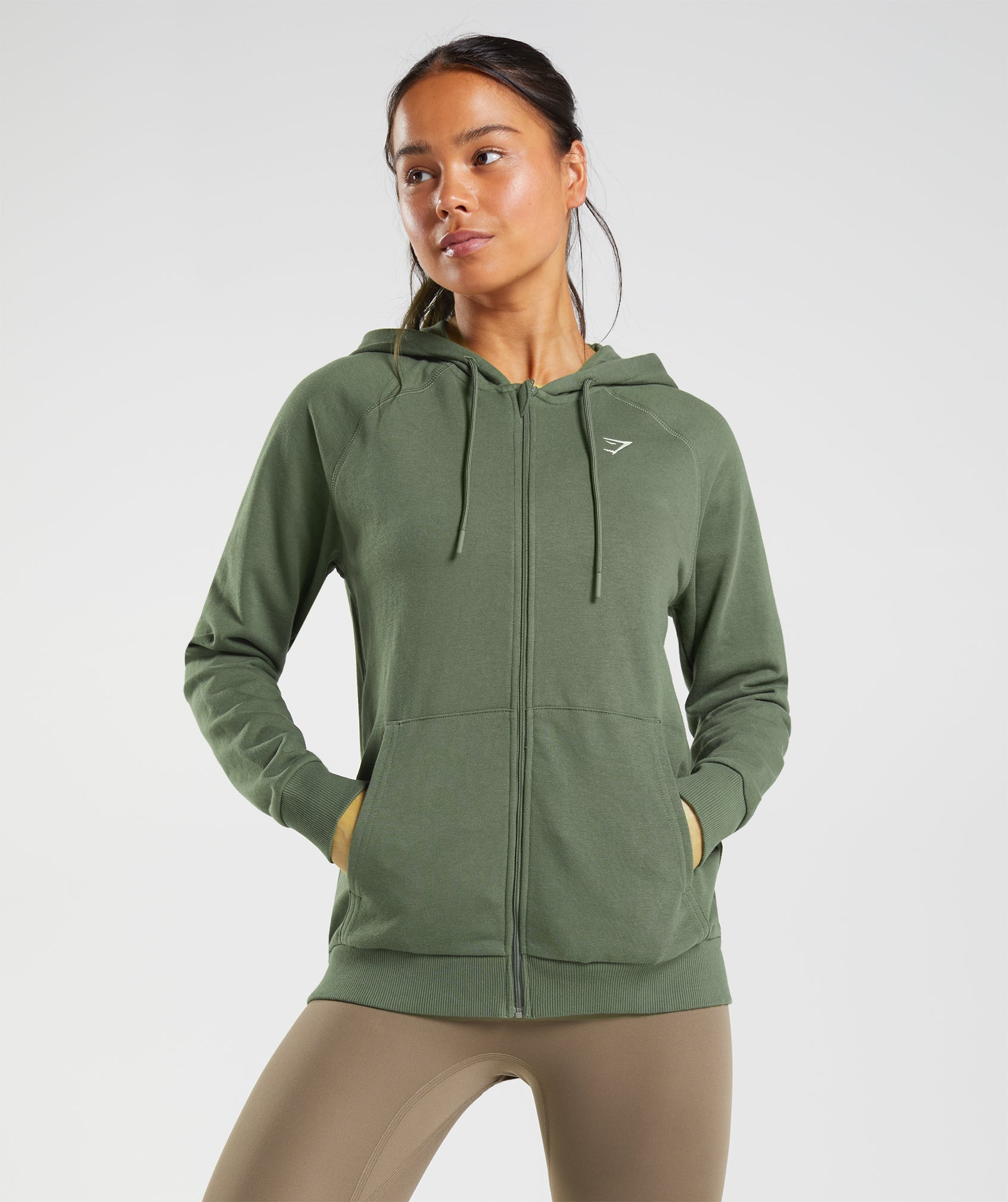 Olive Women\'s Gymshark Training Zip Hoodie | YMBAKS-862