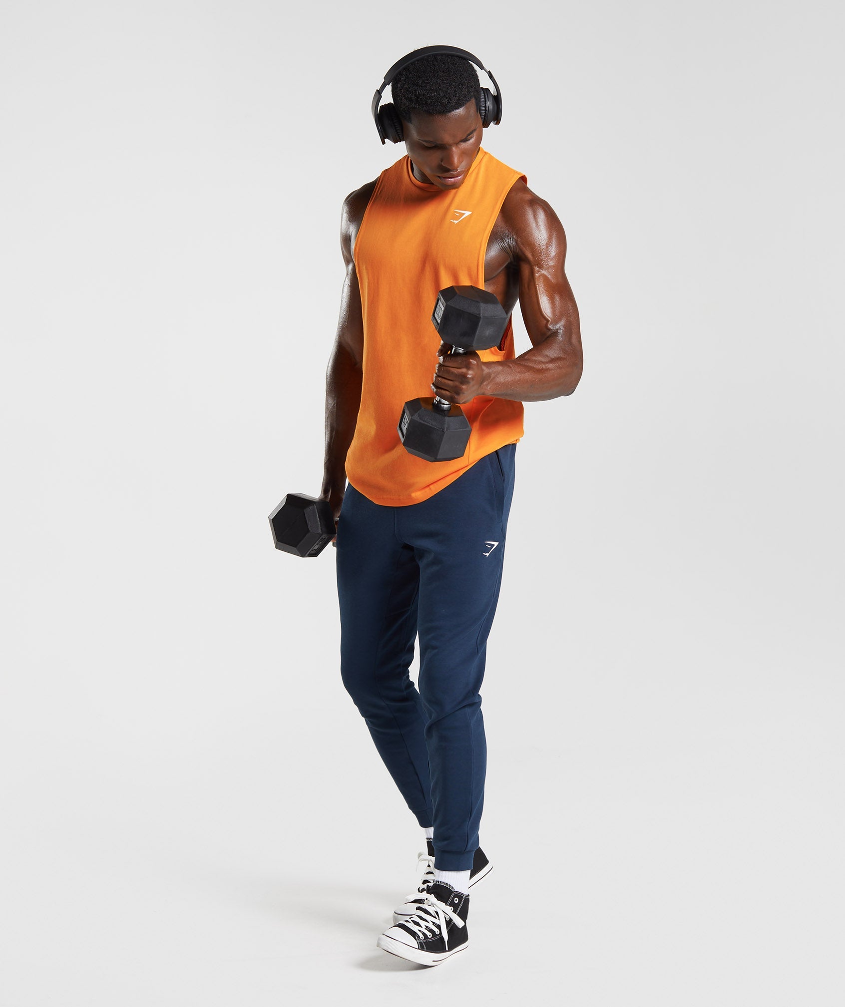 Orange Men's Gymshark React Drop Arm Tanks | PWDIVT-125