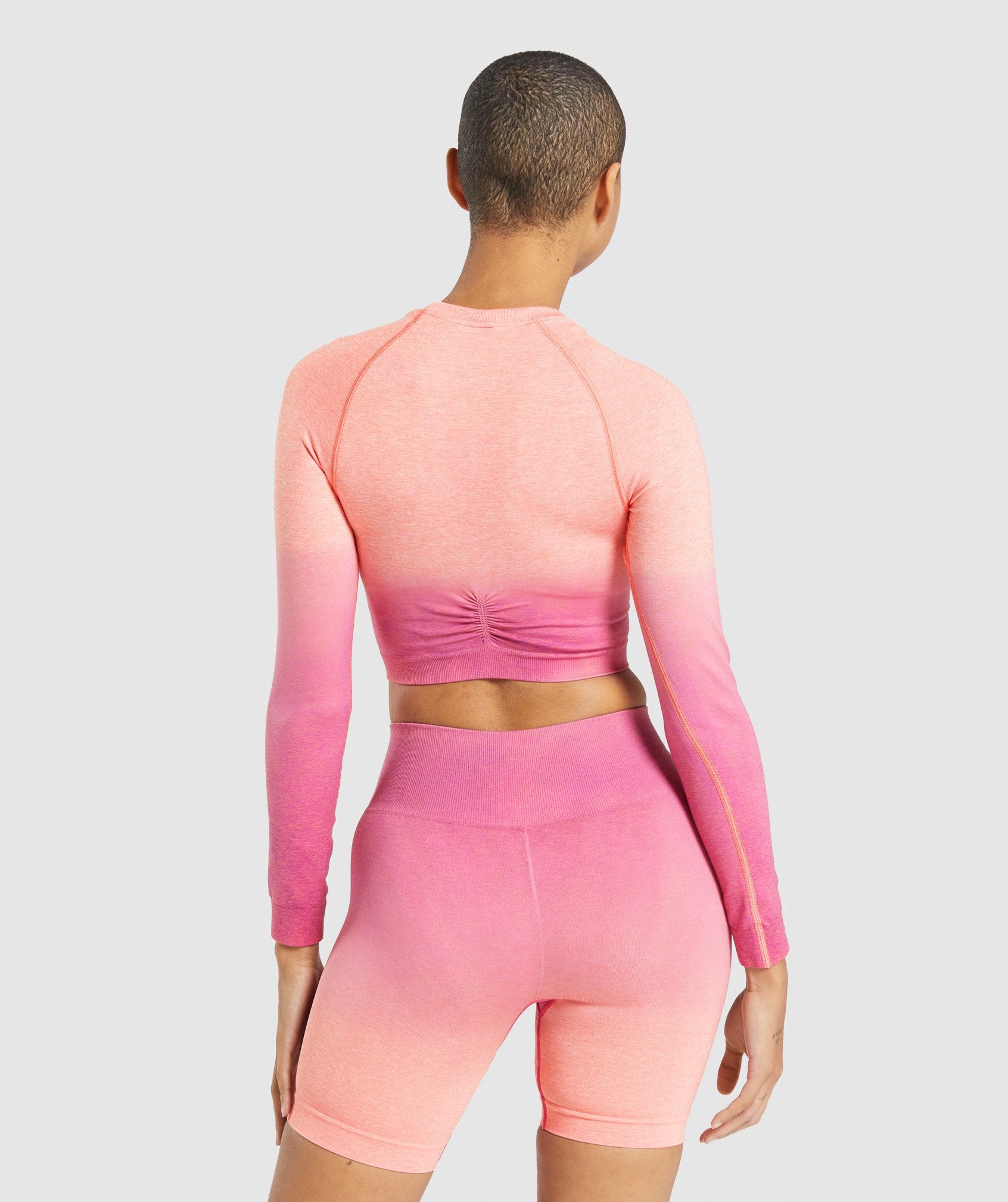 Orange / Pink Women's Gymshark Adapt Ombre Seamless Long Sleeve Crop Tops | YDKAJG-598