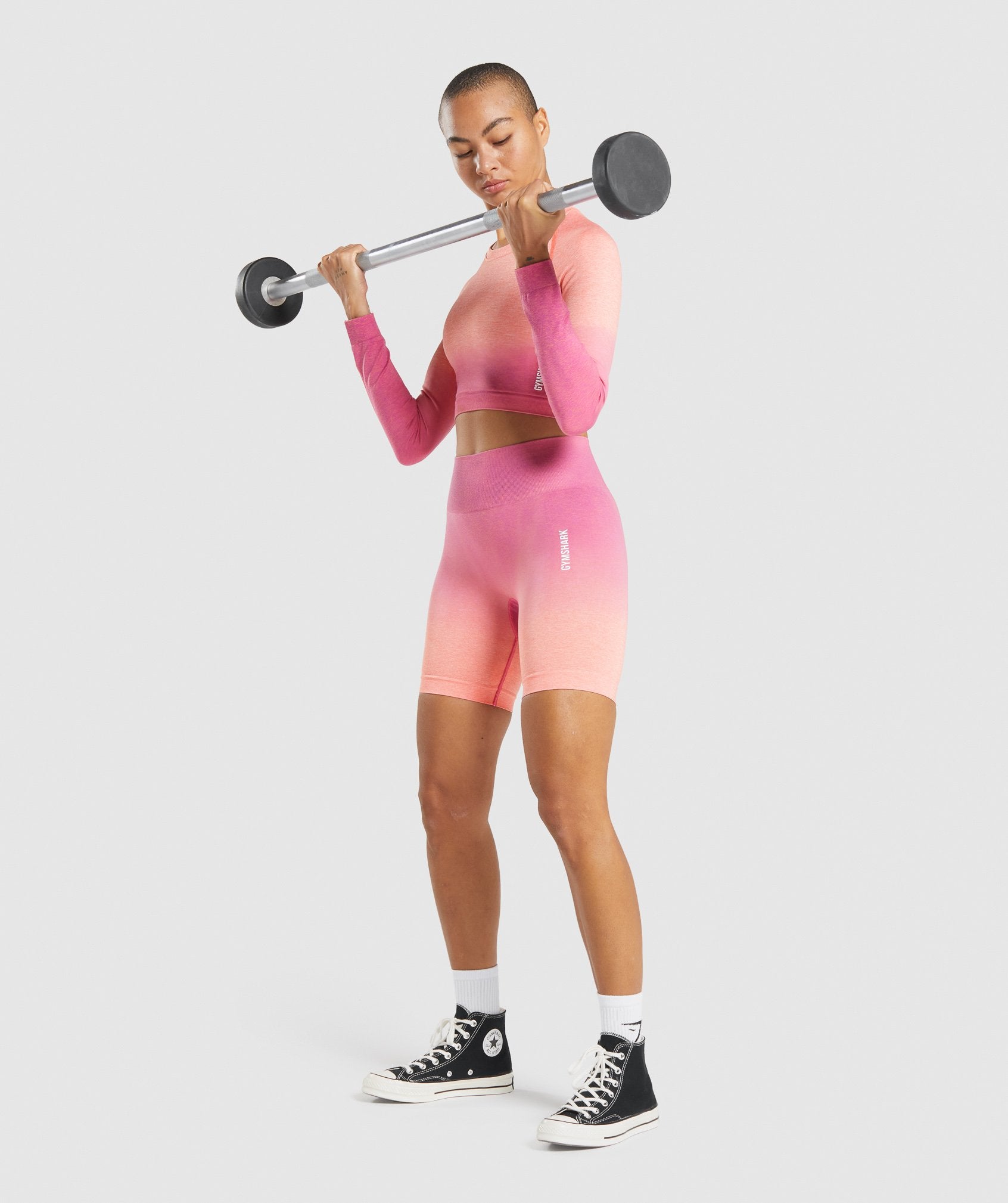 Orange / Pink Women's Gymshark Adapt Ombre Seamless Long Sleeve Crop Tops | YDKAJG-598