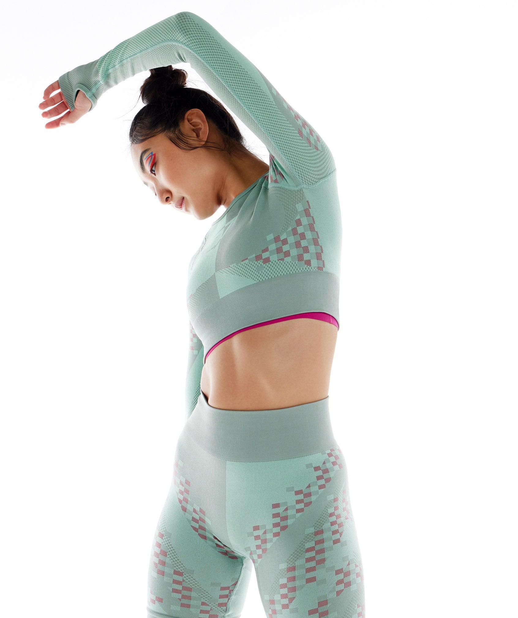 Pink / Blue Women's Gymshark Wtflex Cyborg Seamless Long Sleeve Crop Tops | OLNAGV-601