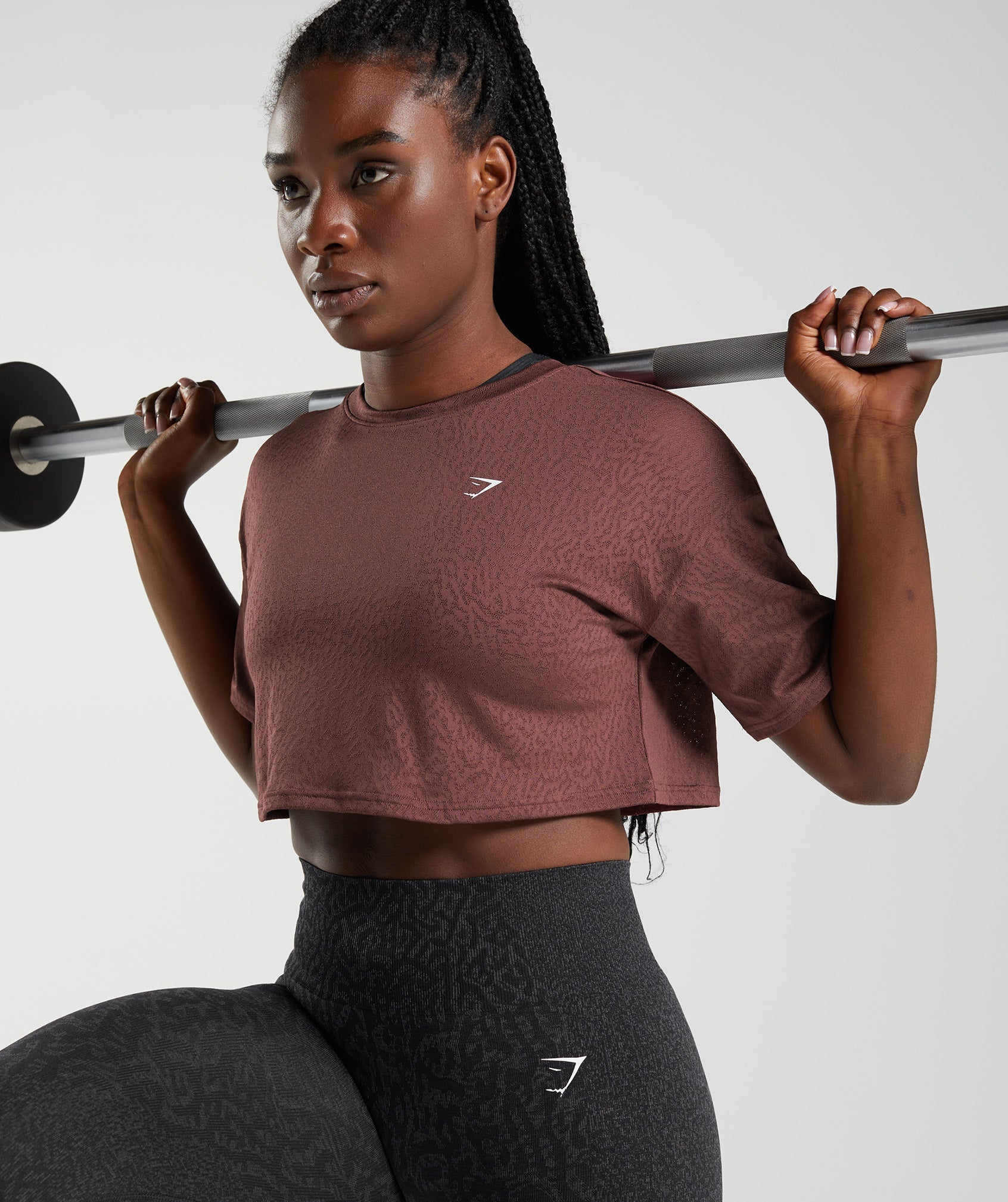 Pink Brown Women's Gymshark Adapt Animal Seamless Crop Tops | IOJCXH-462