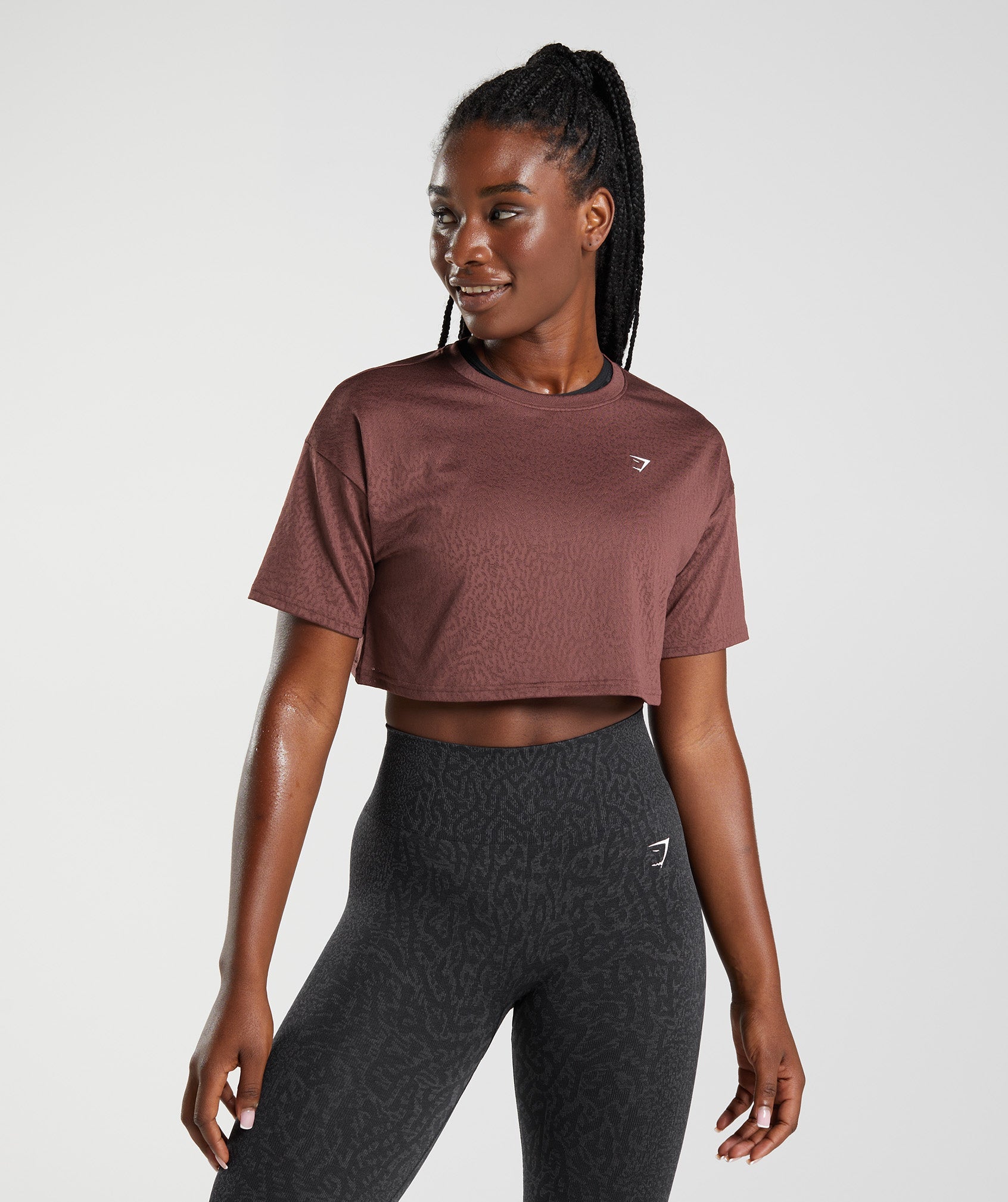 Pink Brown Women\'s Gymshark Adapt Animal Seamless Crop Tops | IOJCXH-462