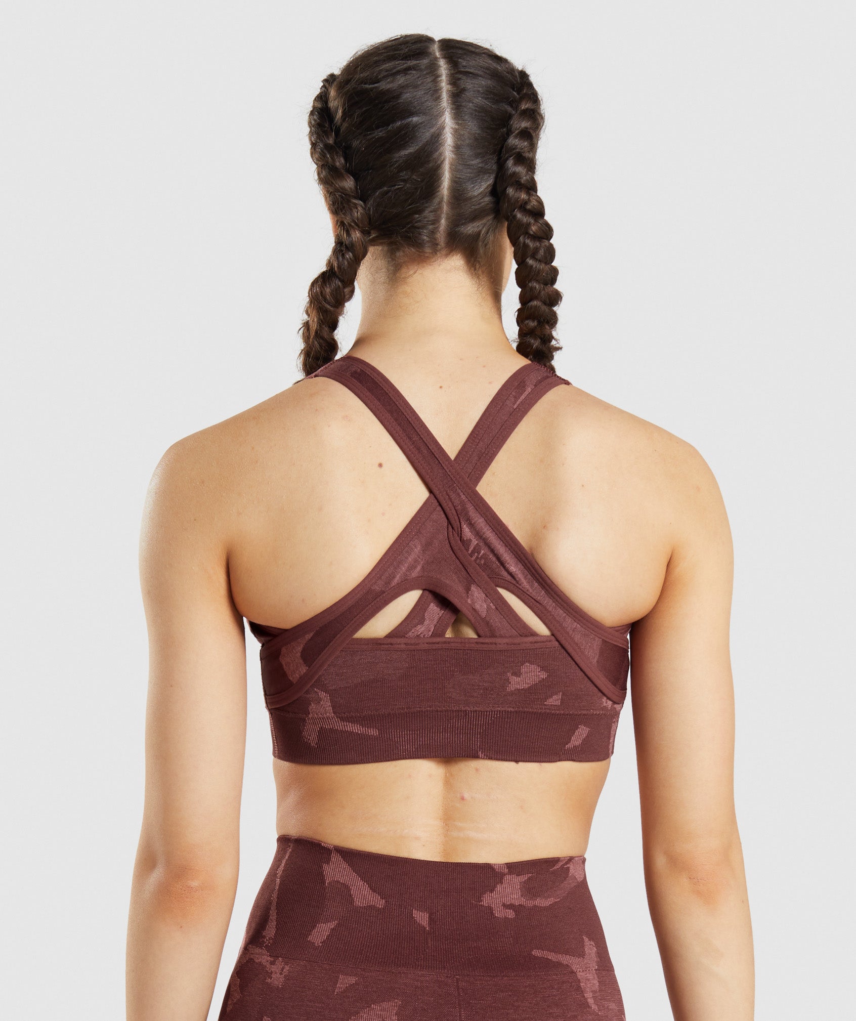 Pink Brown Women's Gymshark Adapt Camo Seamless Sports Bra | AOCDVU-714