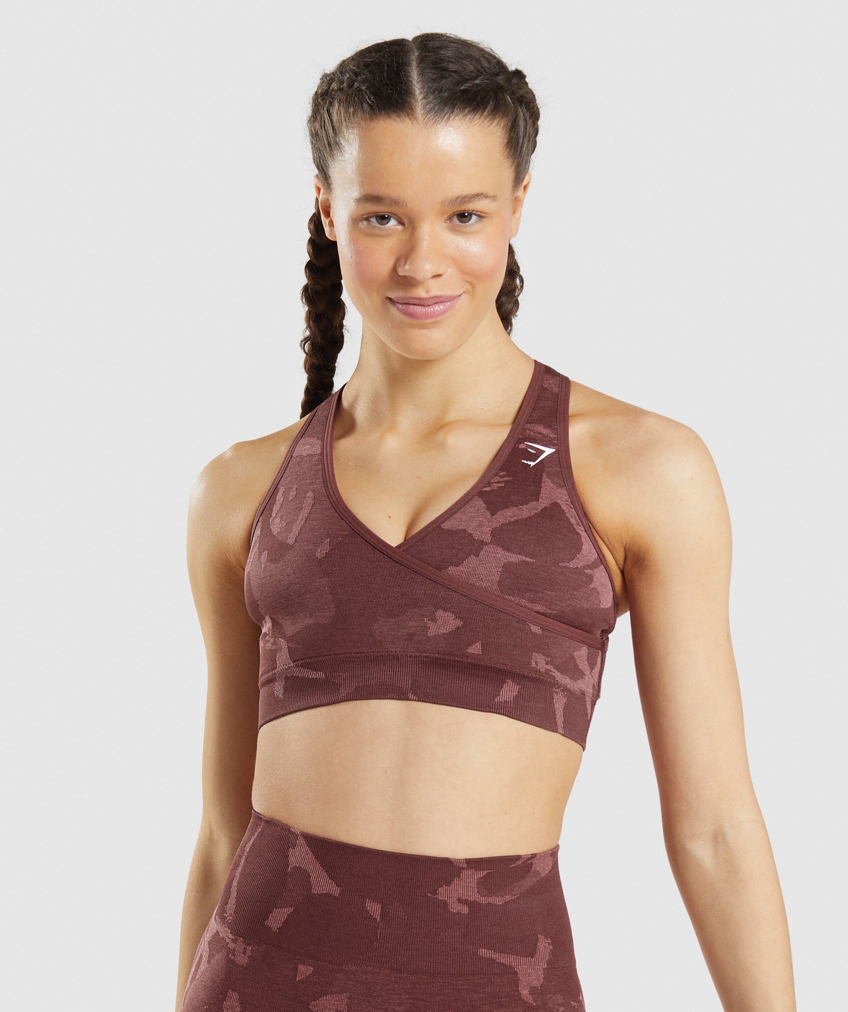 Pink Brown Women\'s Gymshark Adapt Camo Seamless Sports Bra | AOCDVU-714