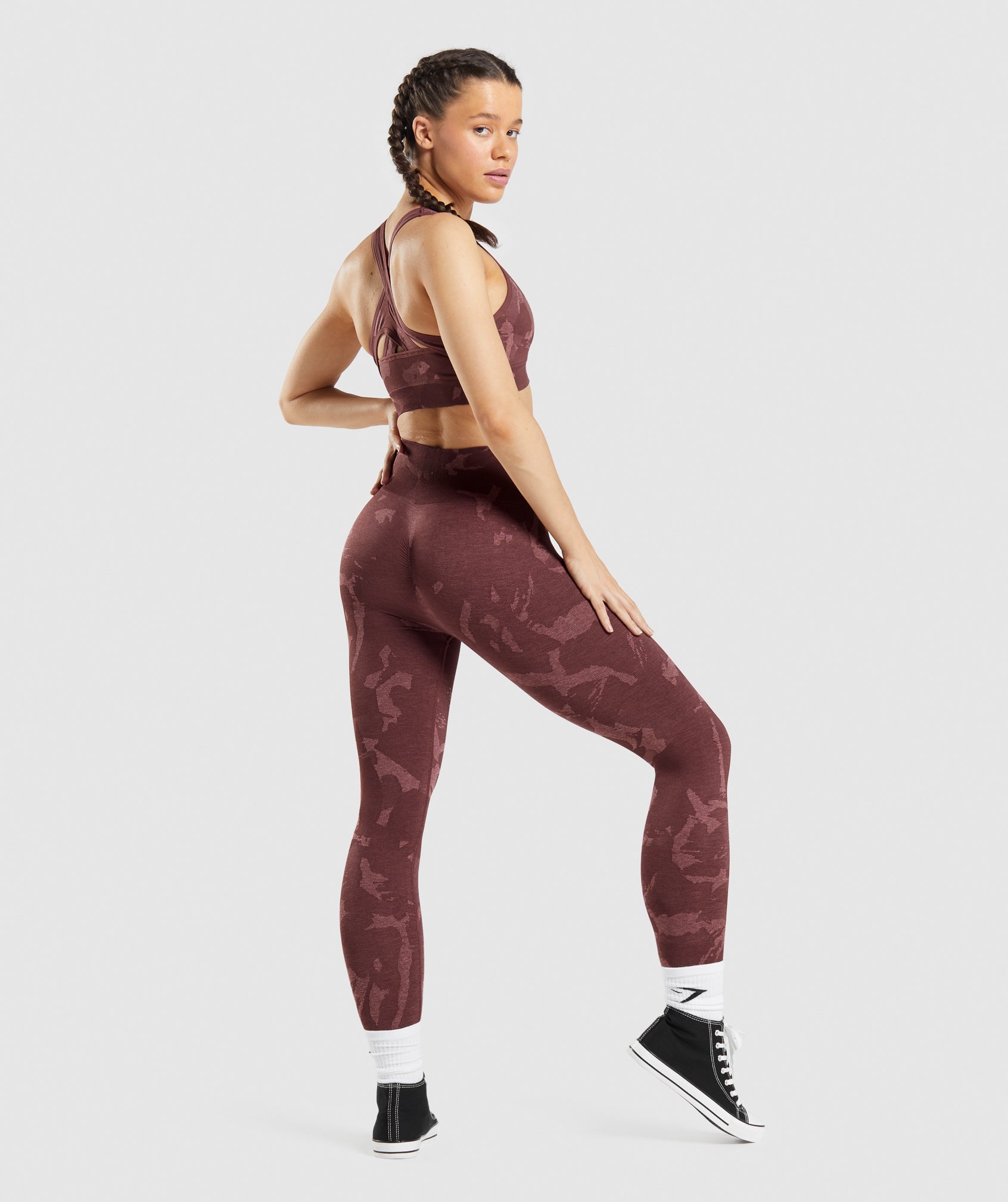 Pink Brown Women's Gymshark Adapt Camo Seamless Leggings | WBNHPQ-150