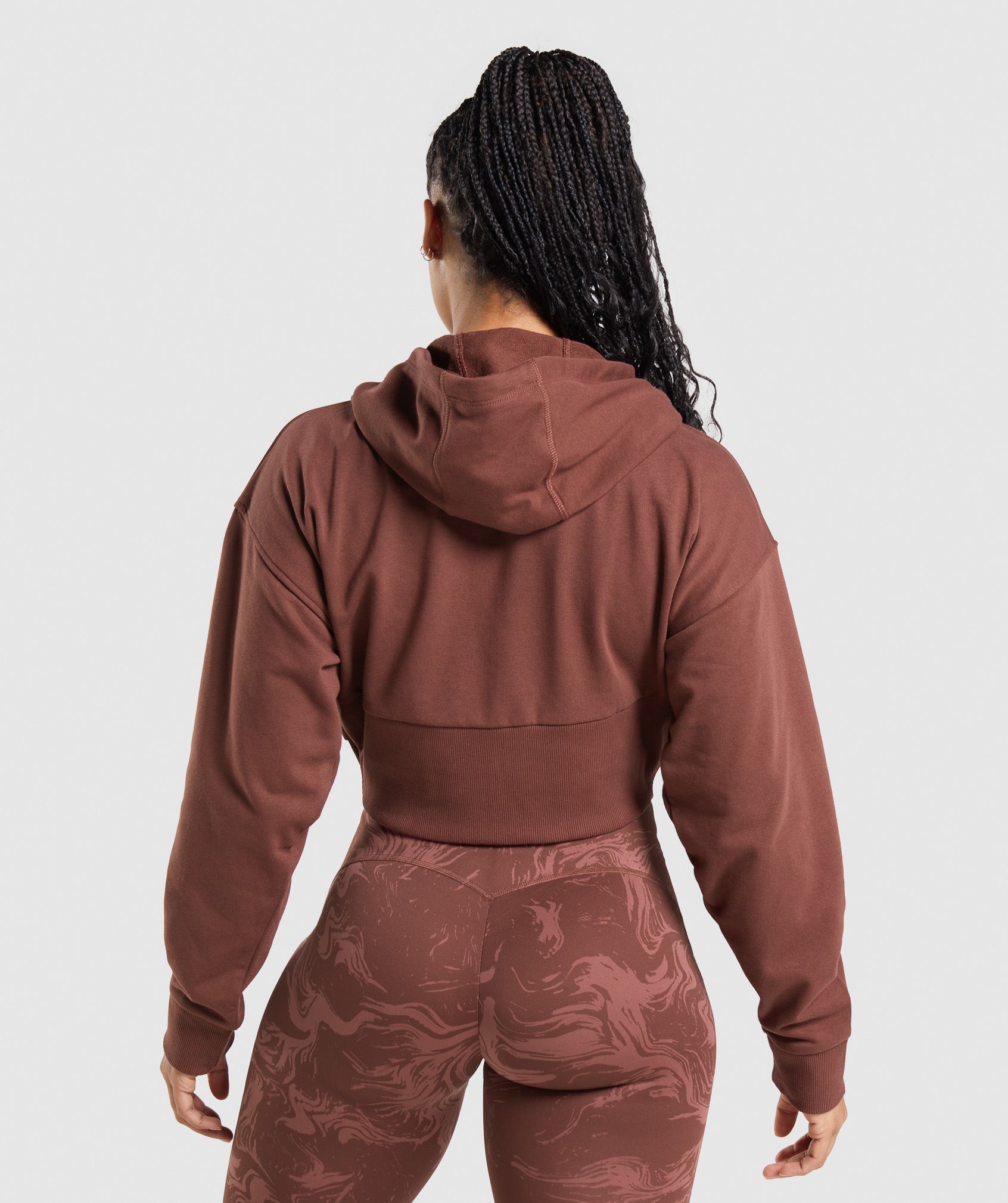 Pink Brown Women's Gymshark GS Power Cropped Zip Hoodie | RKLMOY-687