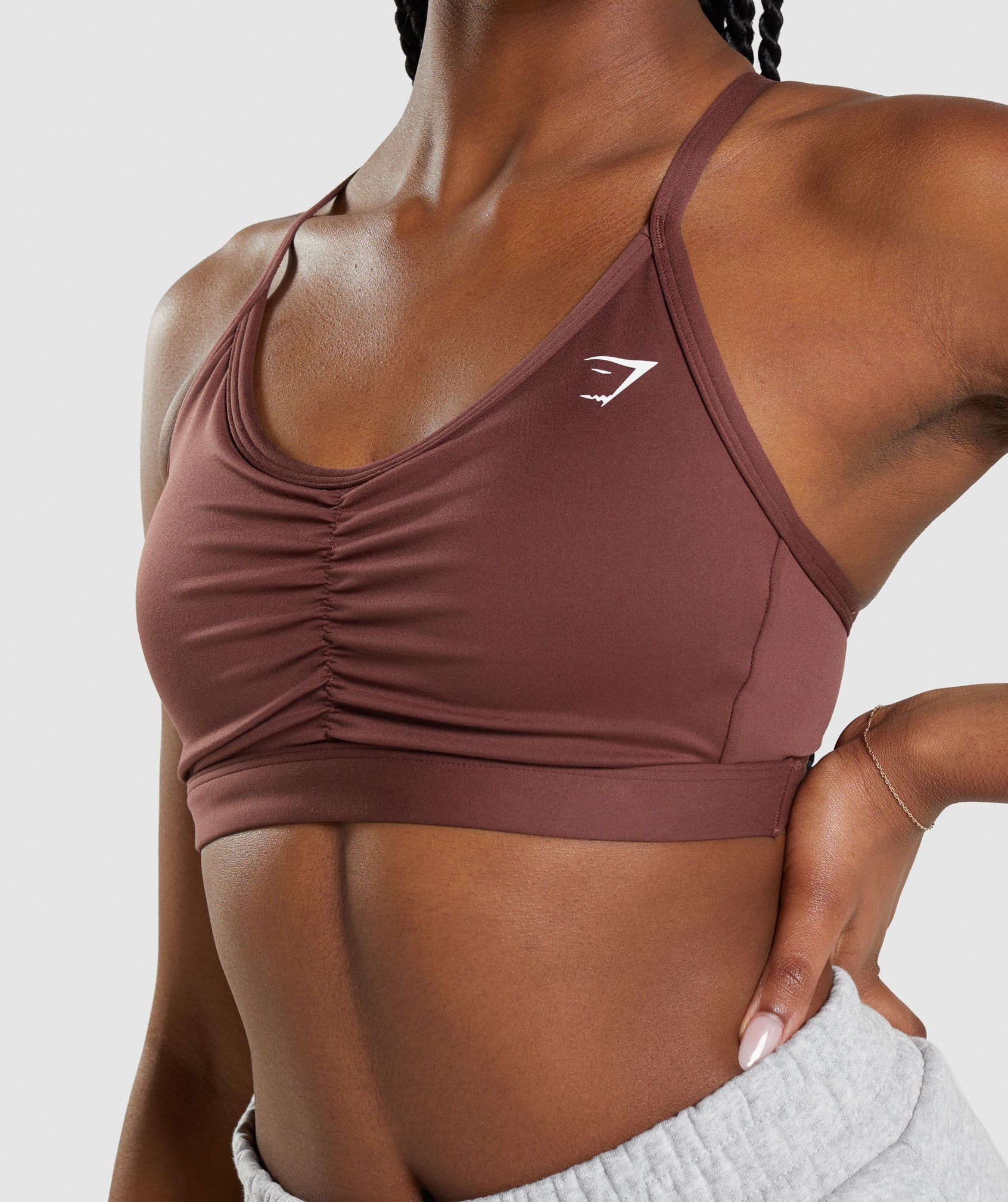 Pink Brown Women's Gymshark Ruched Sports Bra | DHTOCY-947