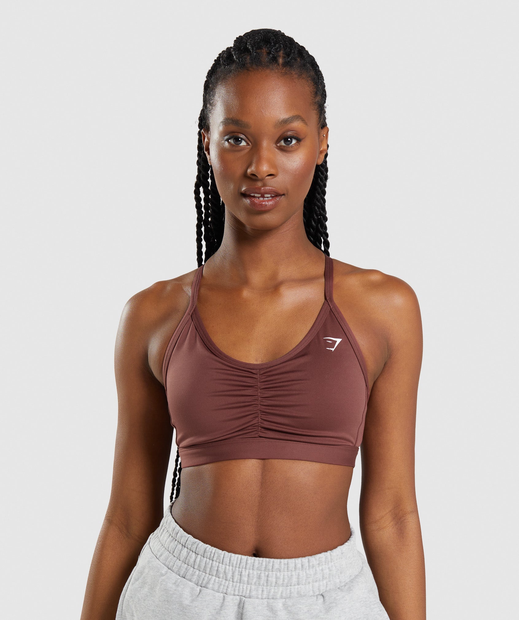 Pink Brown Women\'s Gymshark Ruched Sports Bra | DHTOCY-947