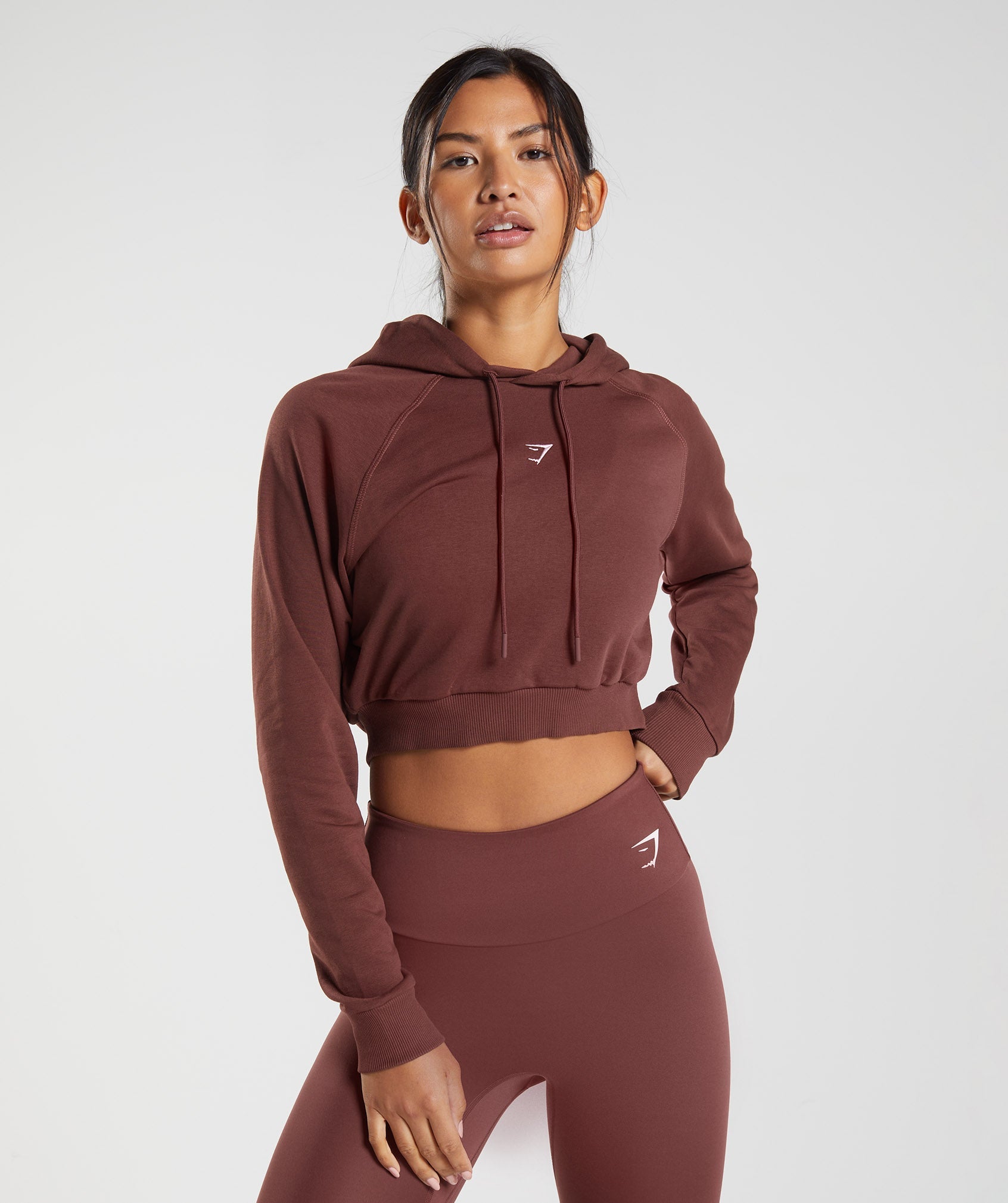 Pink Brown Women\'s Gymshark Training Cropped Hoodie | MNFZCY-071