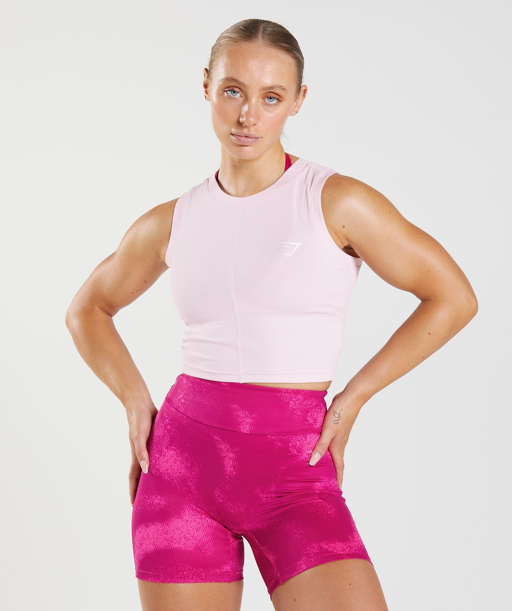 Pink Women\'s Gymshark GS Power Ribbed Midi Tanks | QJUCVW-780