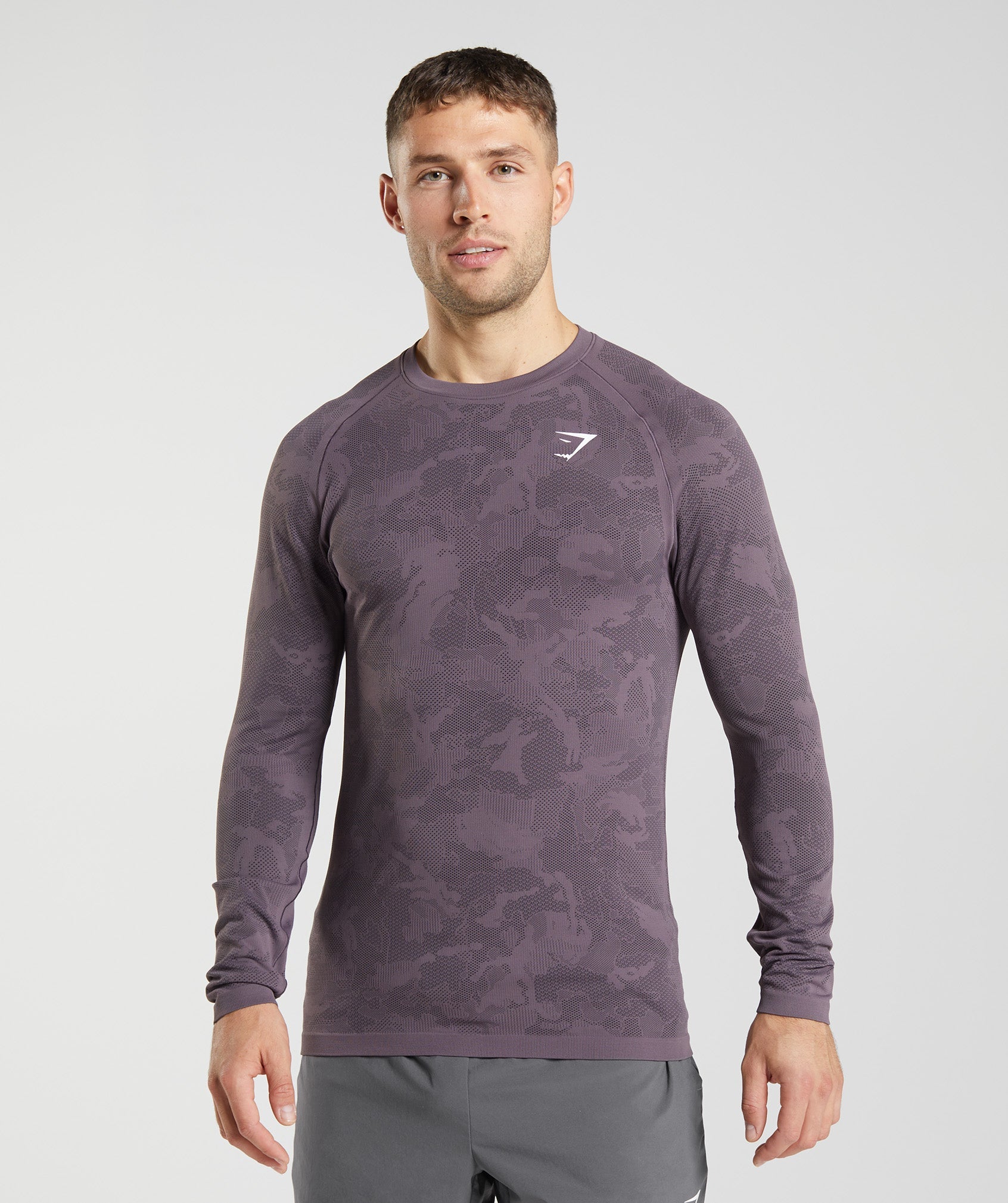 Purple / Black Men\'s Gymshark Geo Seamless Long Sleeve T Shirts | LCZHSO-973