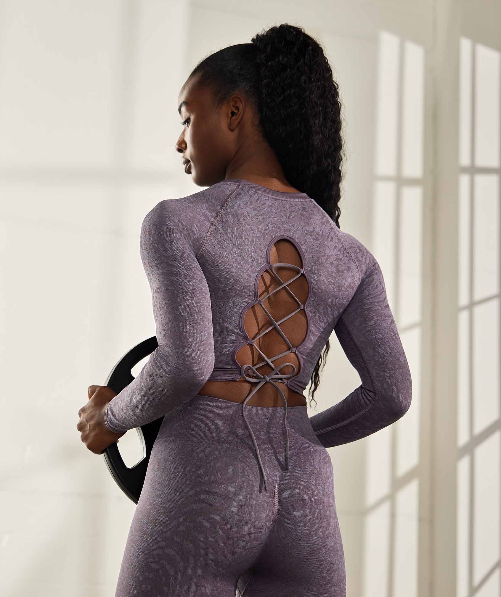 Purple Women's Gymshark Adapt Animal Seamless Lace Up Back Tops | WZHNOP-173