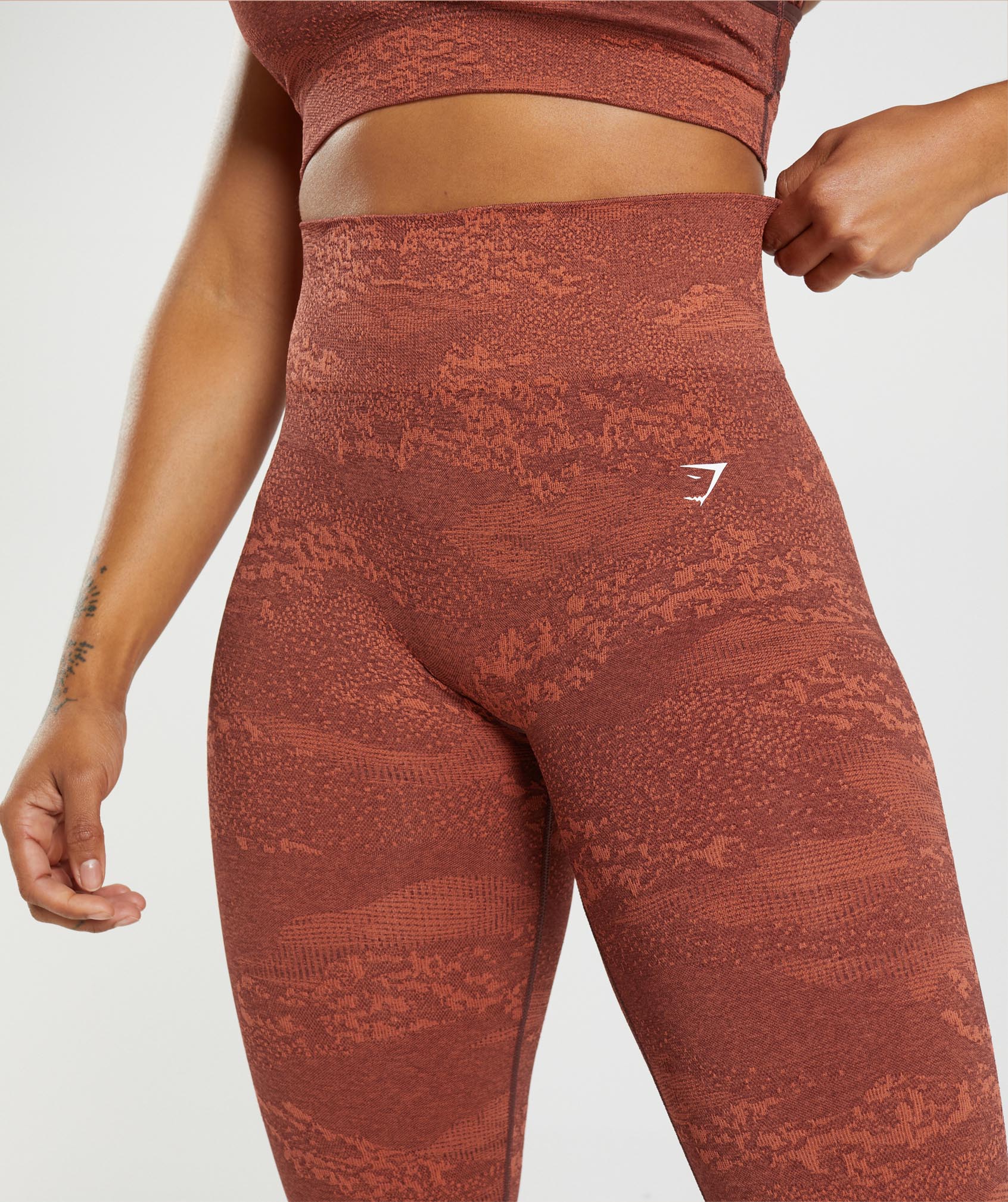 Red / Brown Women's Gymshark Adapt Camo Seamless Leggings | FYJCXL-956