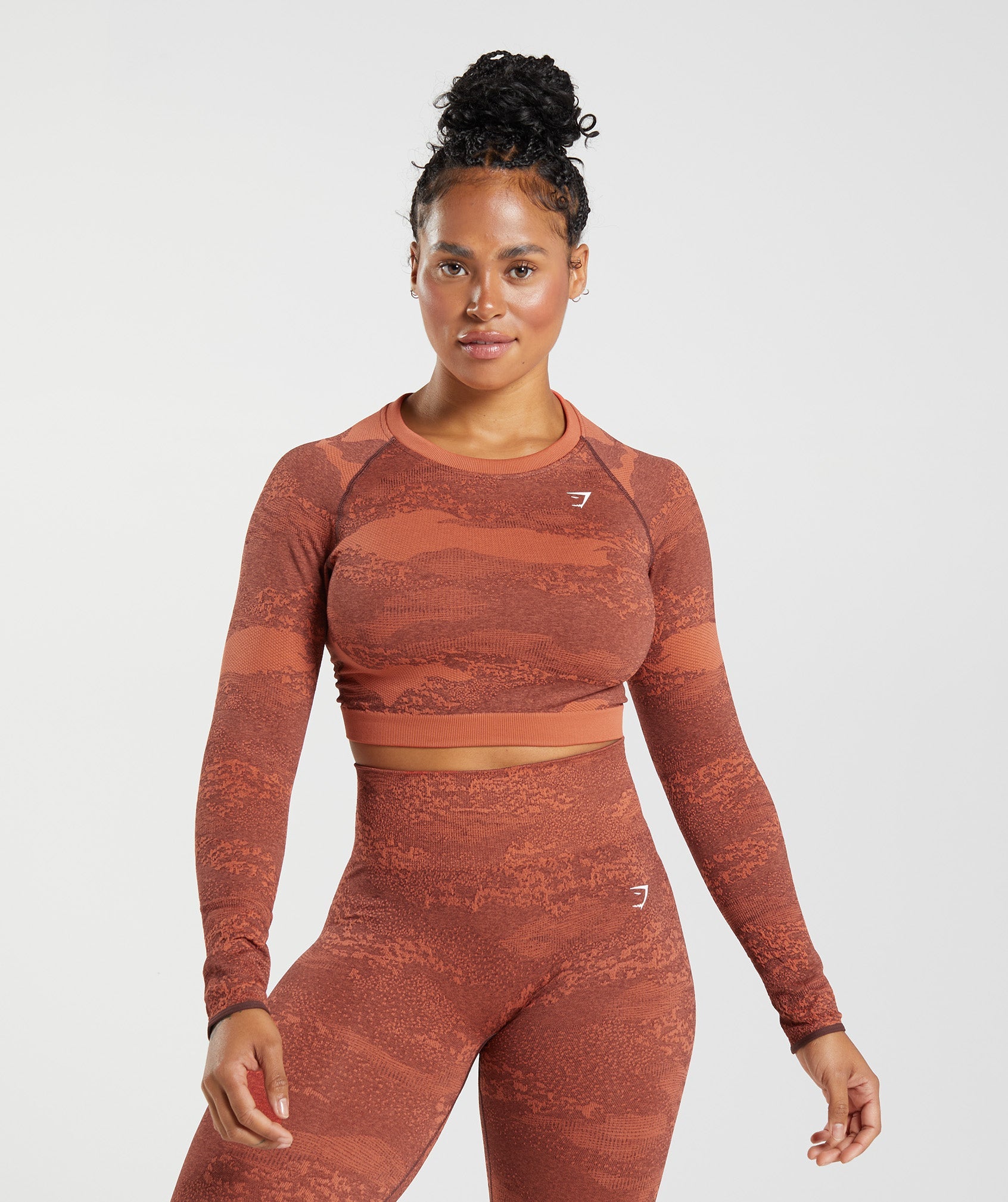 Red / Brown Women's Gymshark Adapt Camo Seamless Lace Up Back Tops | GEJIYV-809