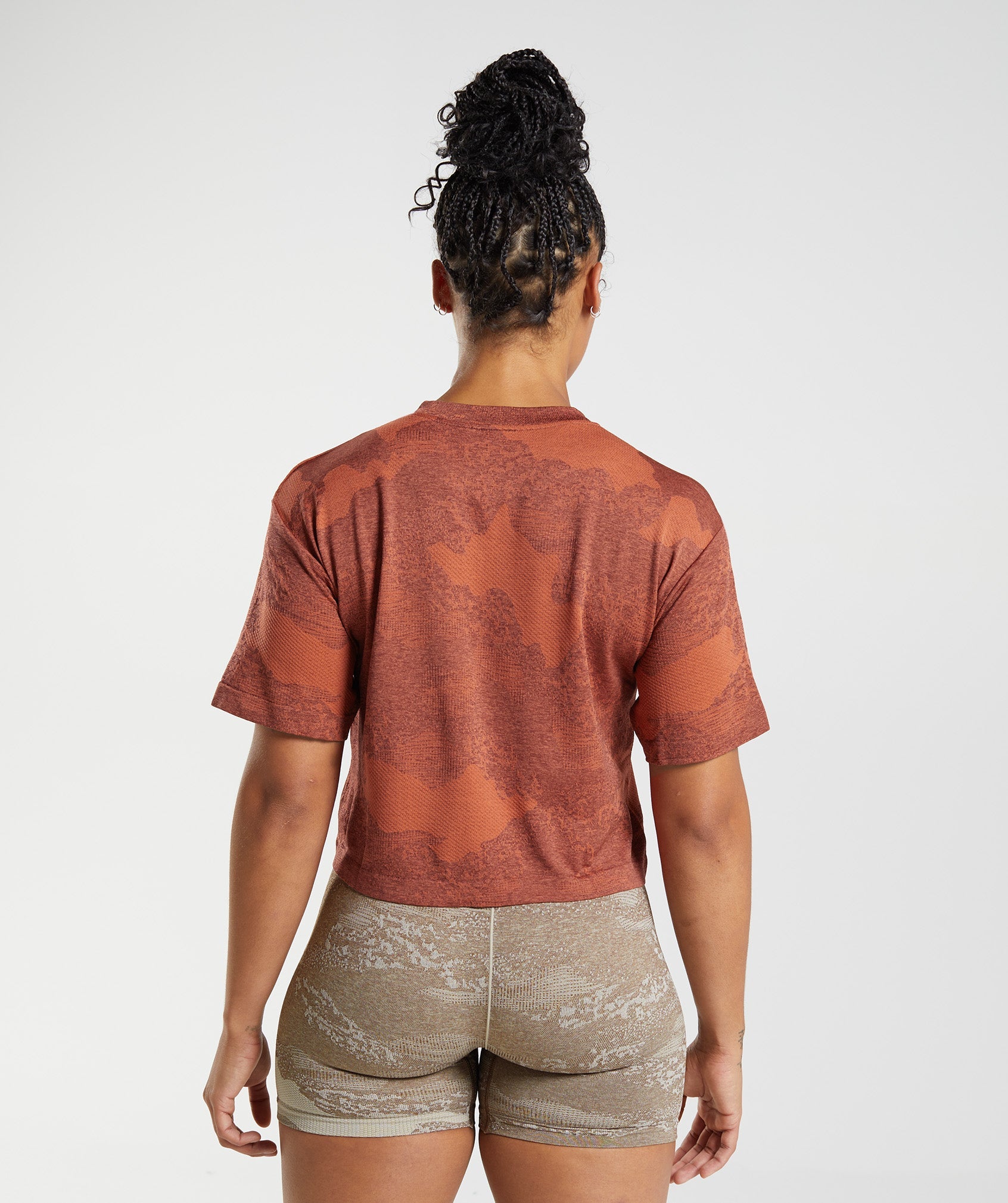 Red / Brown Women's Gymshark Adapt Camo Seamless Crop Tops | UYQXAL-923