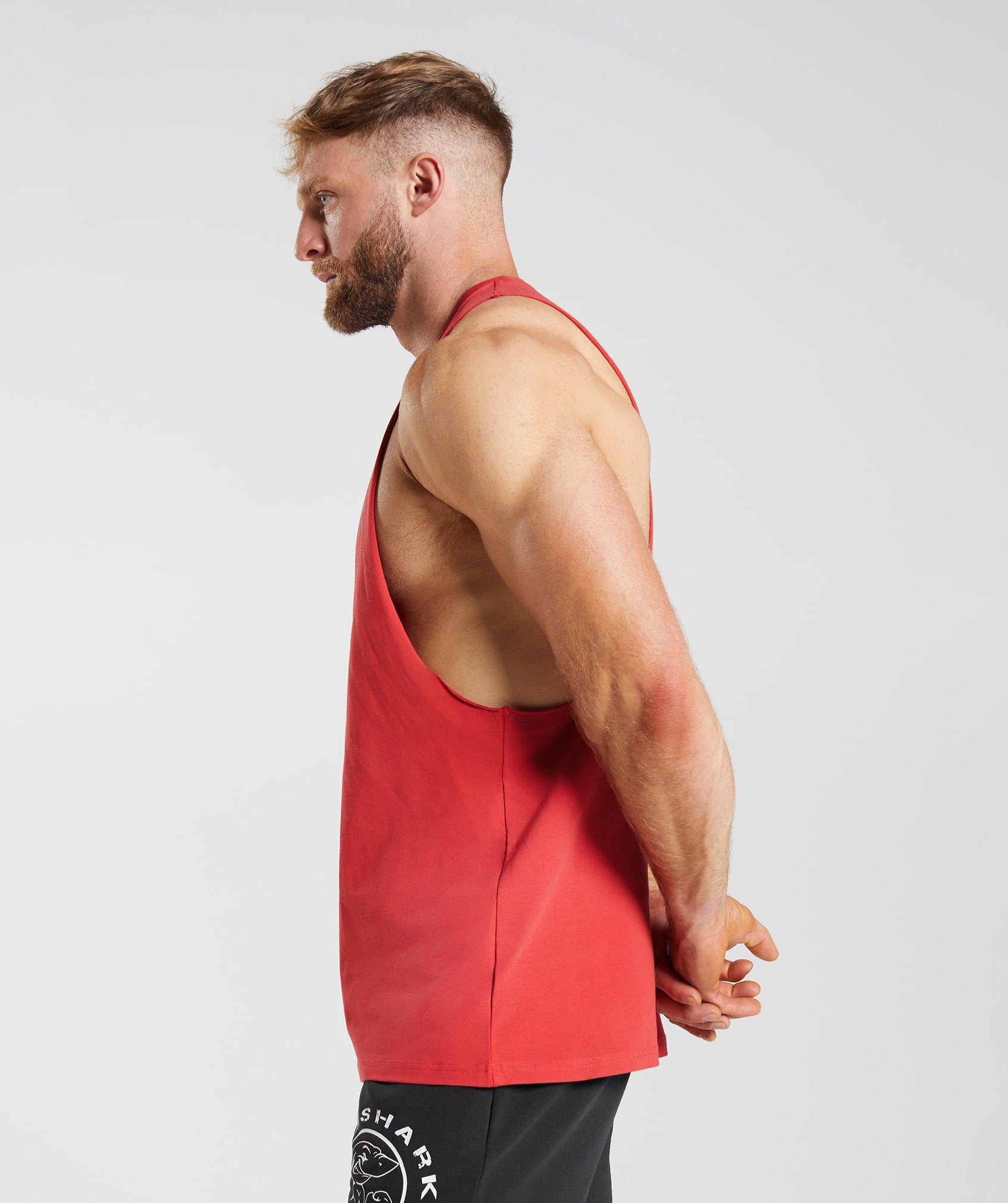 Red Men's Gymshark Legacy Drop Arm Tanks | QGNUPB-971