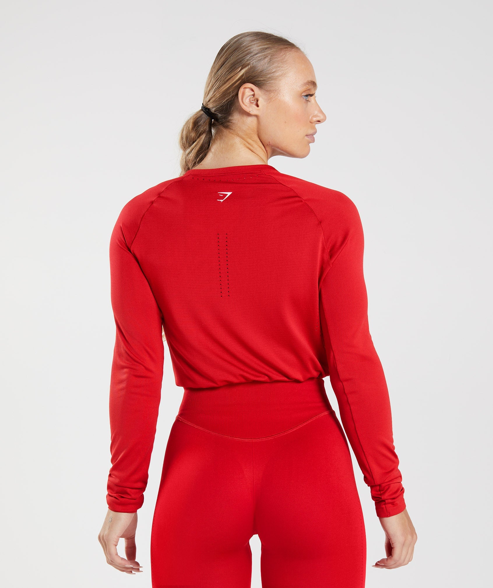 Red Women's Gymshark Sweat Seamless Long Sleeve Crop Tops | FTRVKQ-184