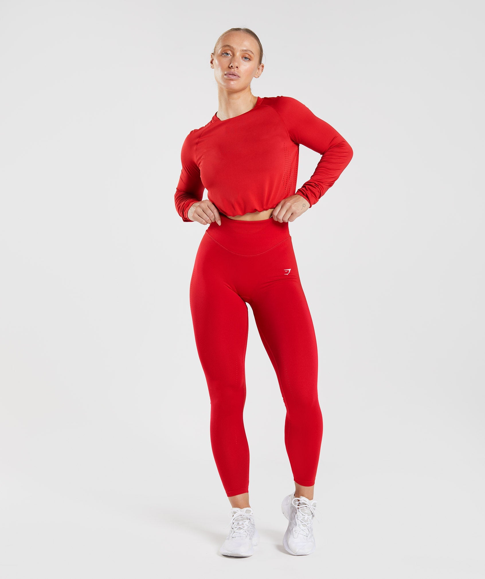 Red Women's Gymshark Sweat Seamless Long Sleeve Crop Tops | FTRVKQ-184