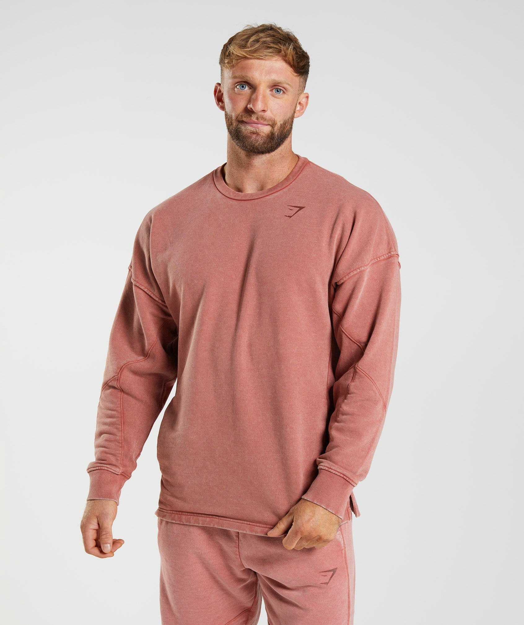 Rose Men's Gymshark Power Washed Crew Tops | RDGOQL-152