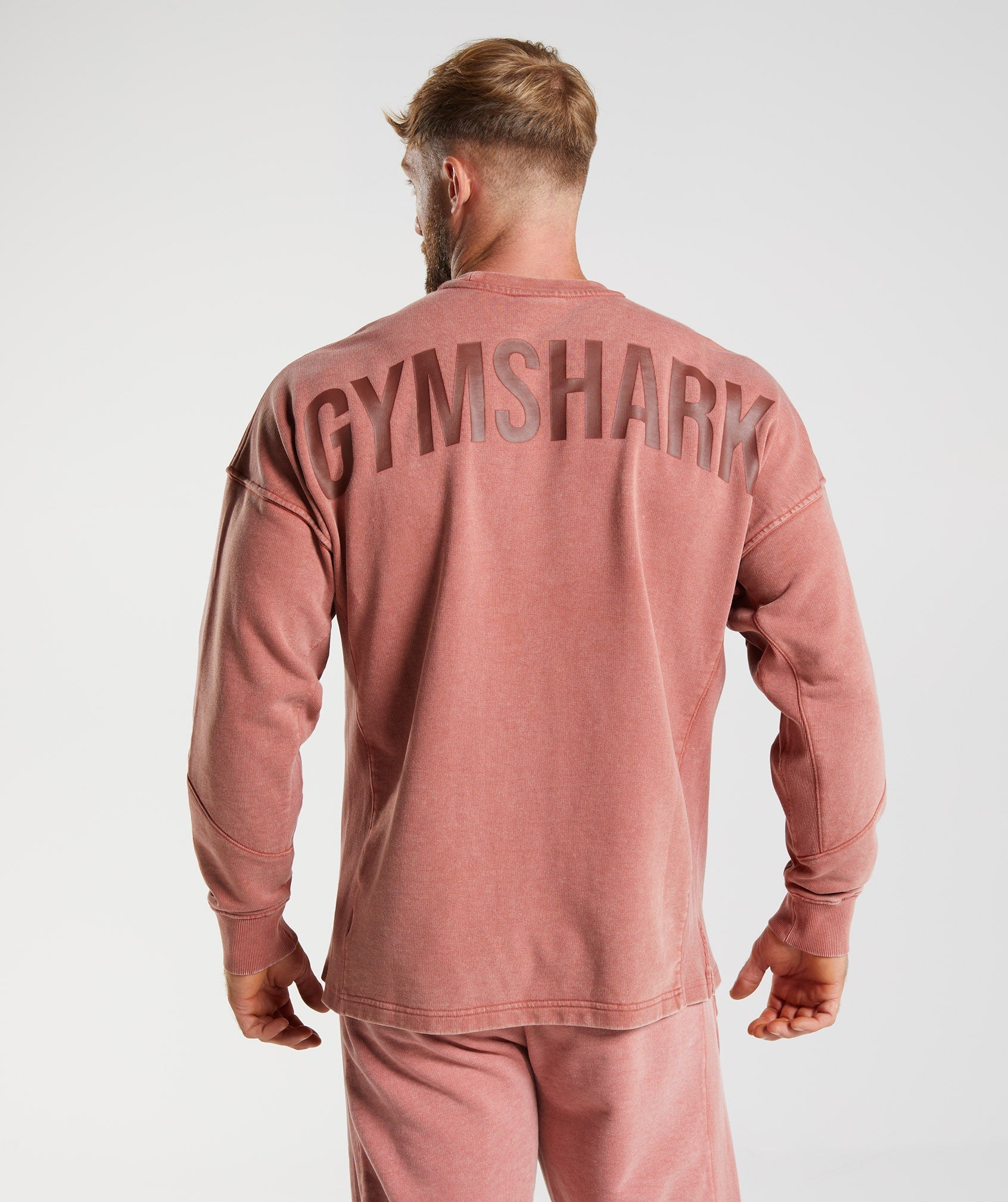 Rose Men\'s Gymshark Power Washed Crew Tops | RDGOQL-152