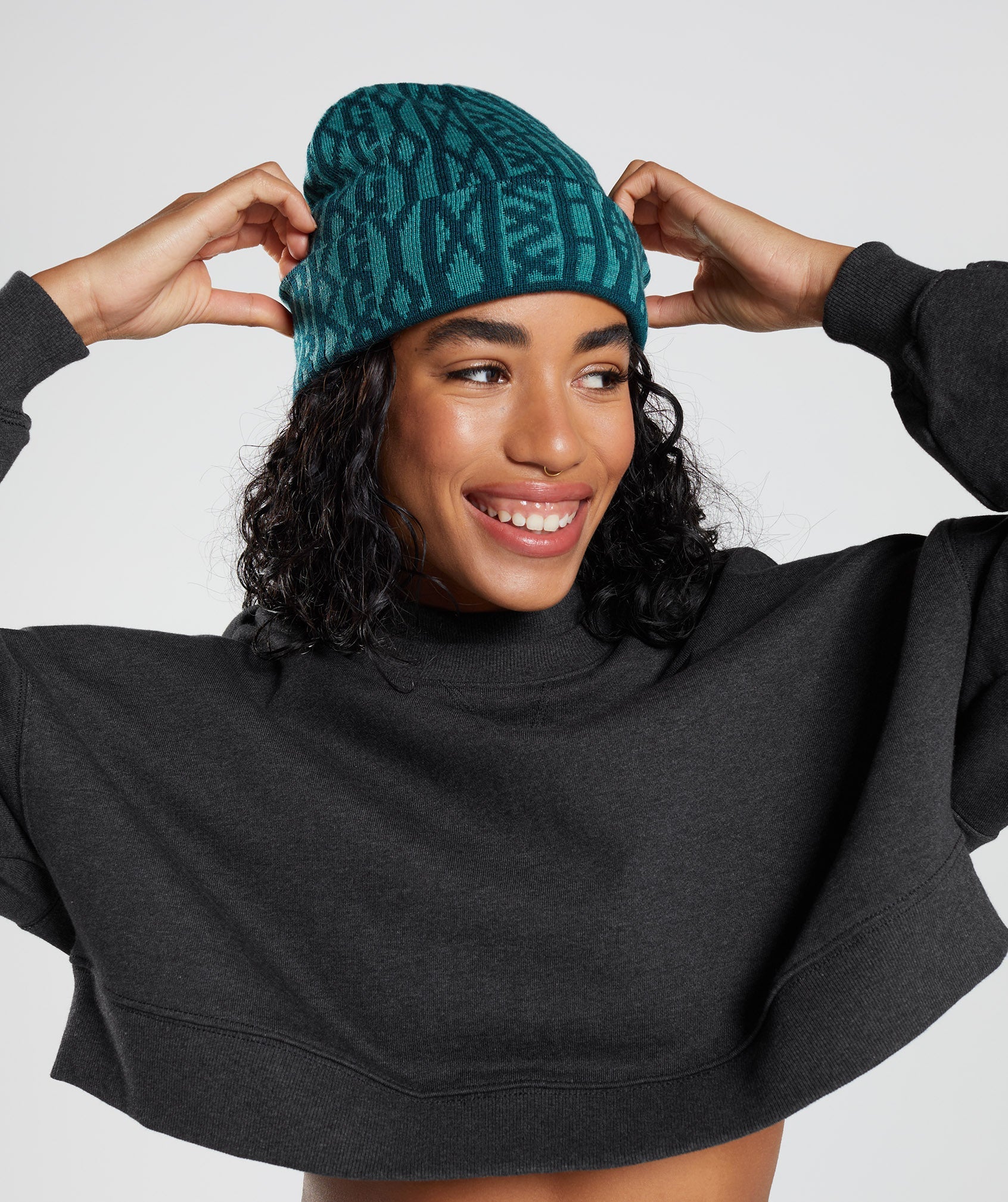 Turquoise / Blue Women's Gymshark Reversable Jacquard Beanie Hats | ZHYIJX-508