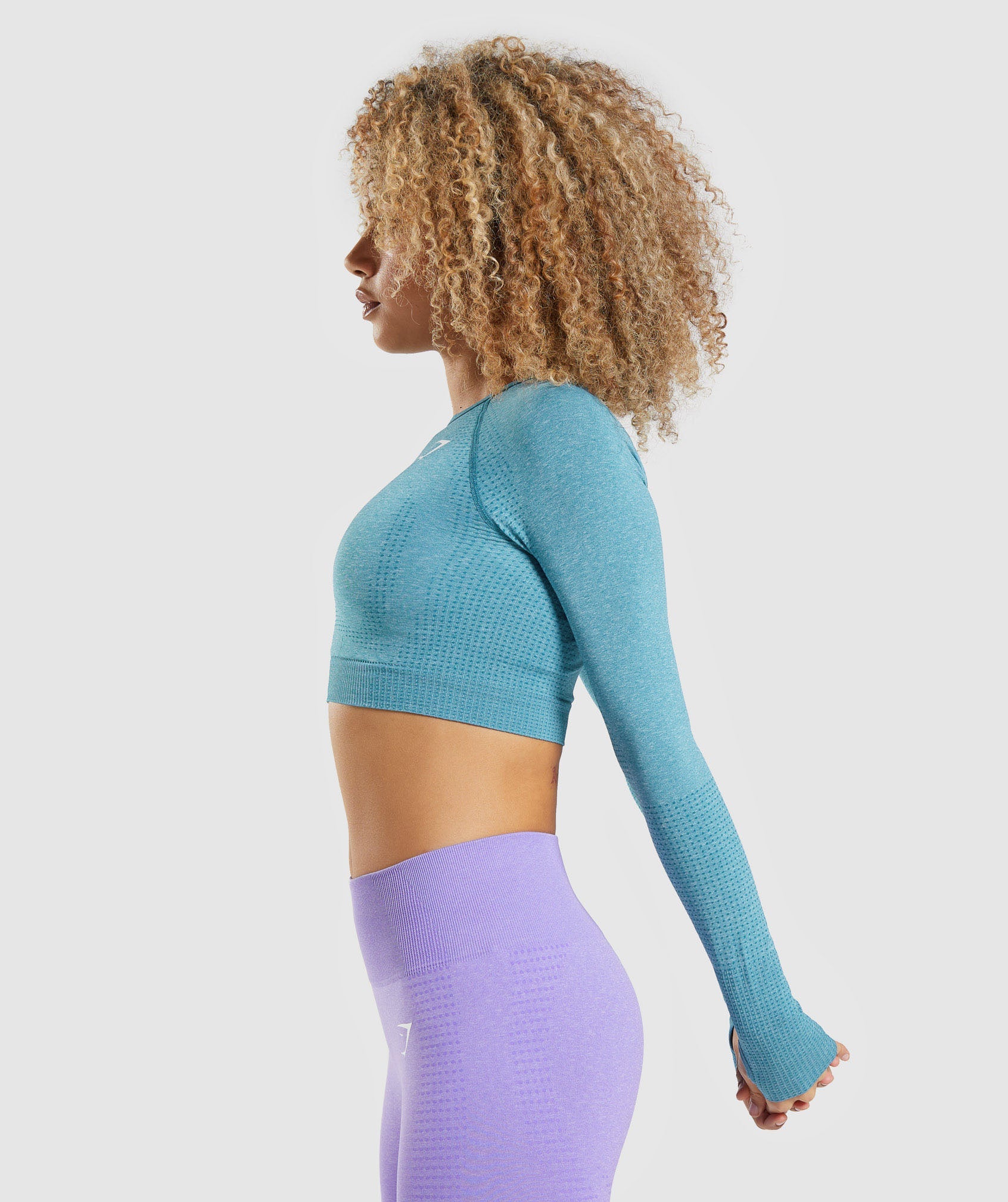 Turquoise Women's Gymshark Vital Seamless 2.0 Long Sleeve Crop Tops | QSFCMD-503