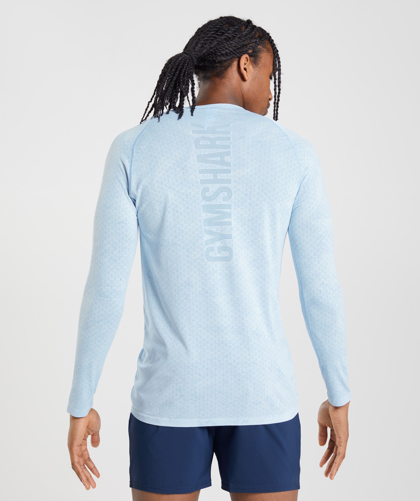 White / Blue Men's Gymshark Geo Seamless Long Sleeve T Shirts | ILMTHD-165