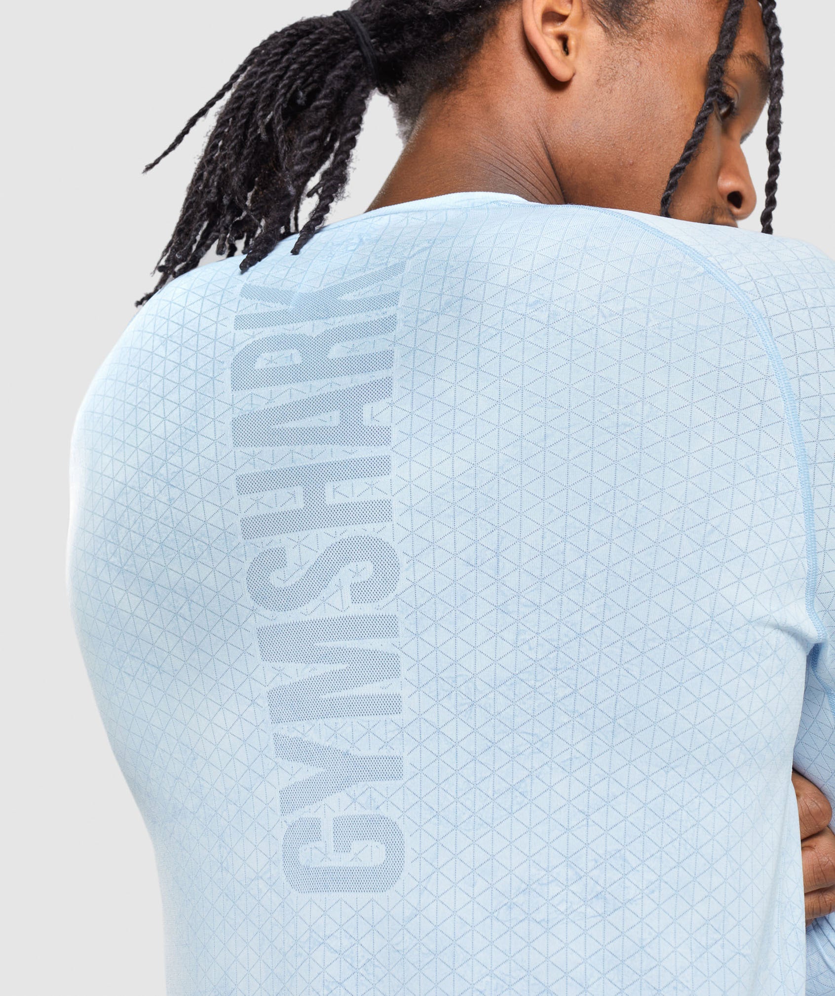 White / Blue Men's Gymshark Geo Seamless Long Sleeve T Shirts | ILMTHD-165