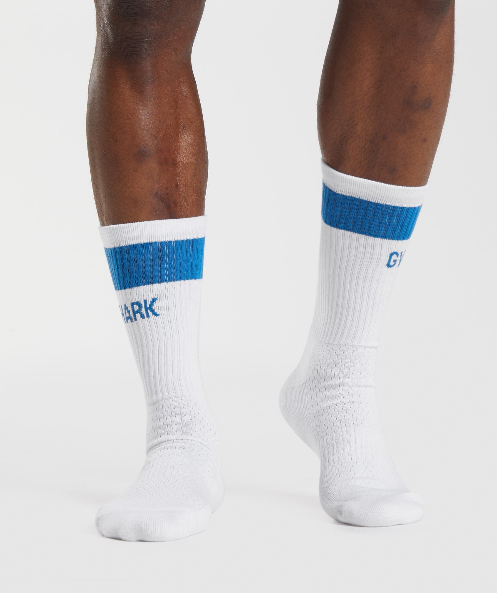 White / Blue Men's Gymshark Premium Jacquard Single Socks | WPAFTS-640