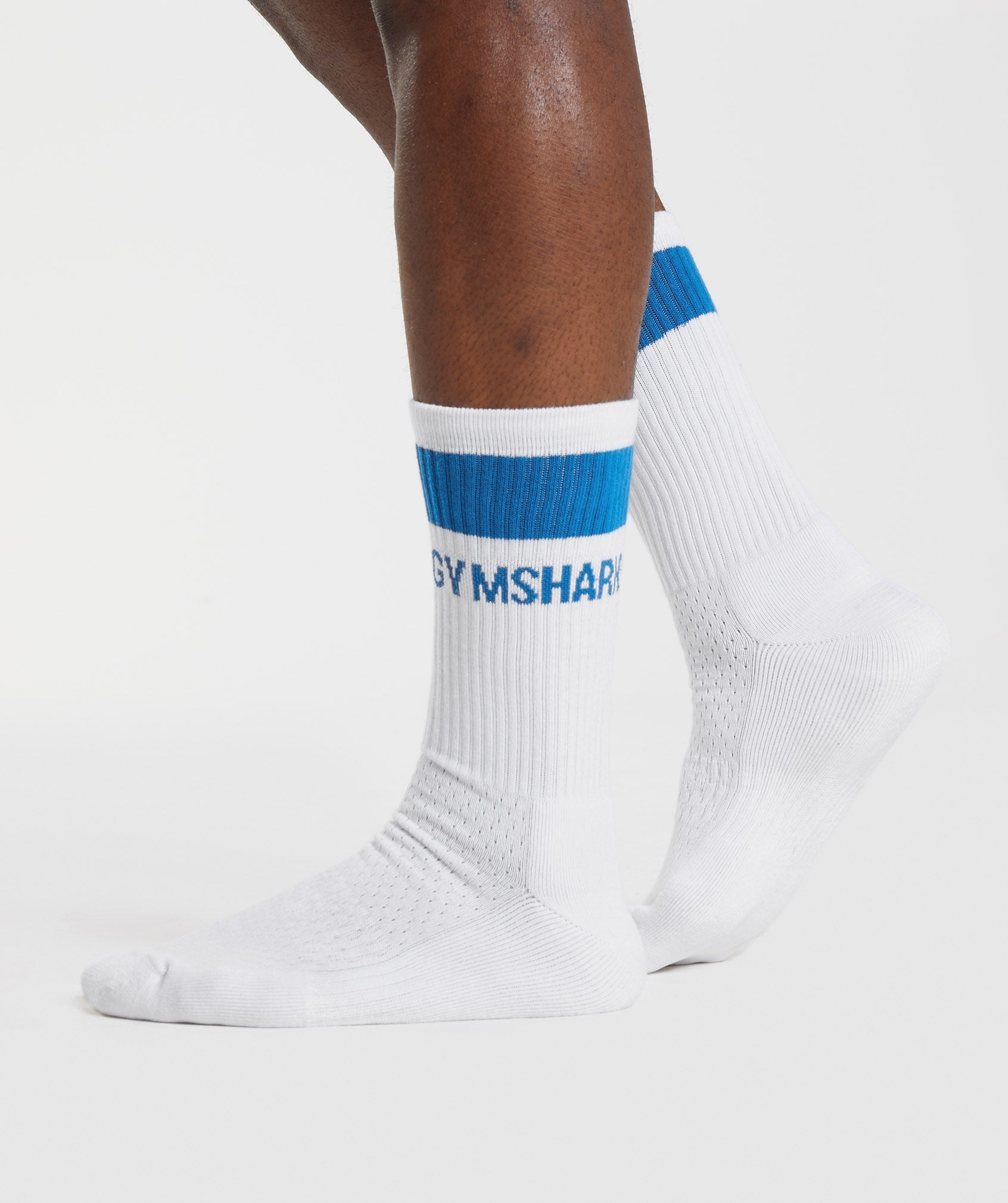 White / Blue Men's Gymshark Premium Jacquard Single Socks | WPAFTS-640