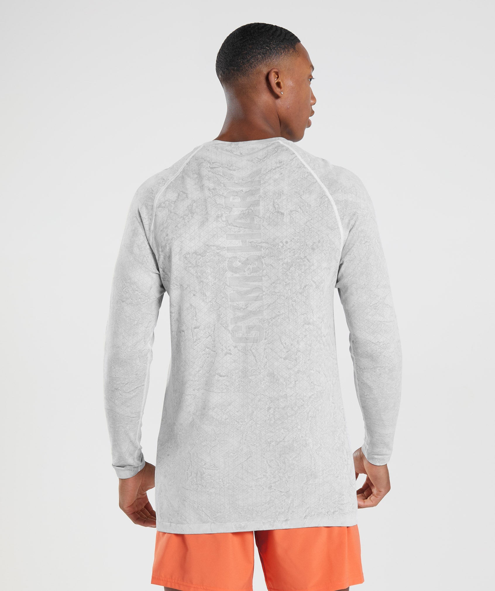 White / Light Grey Men's Gymshark Geo Seamless Long Sleeve T Shirts | KOZWST-623