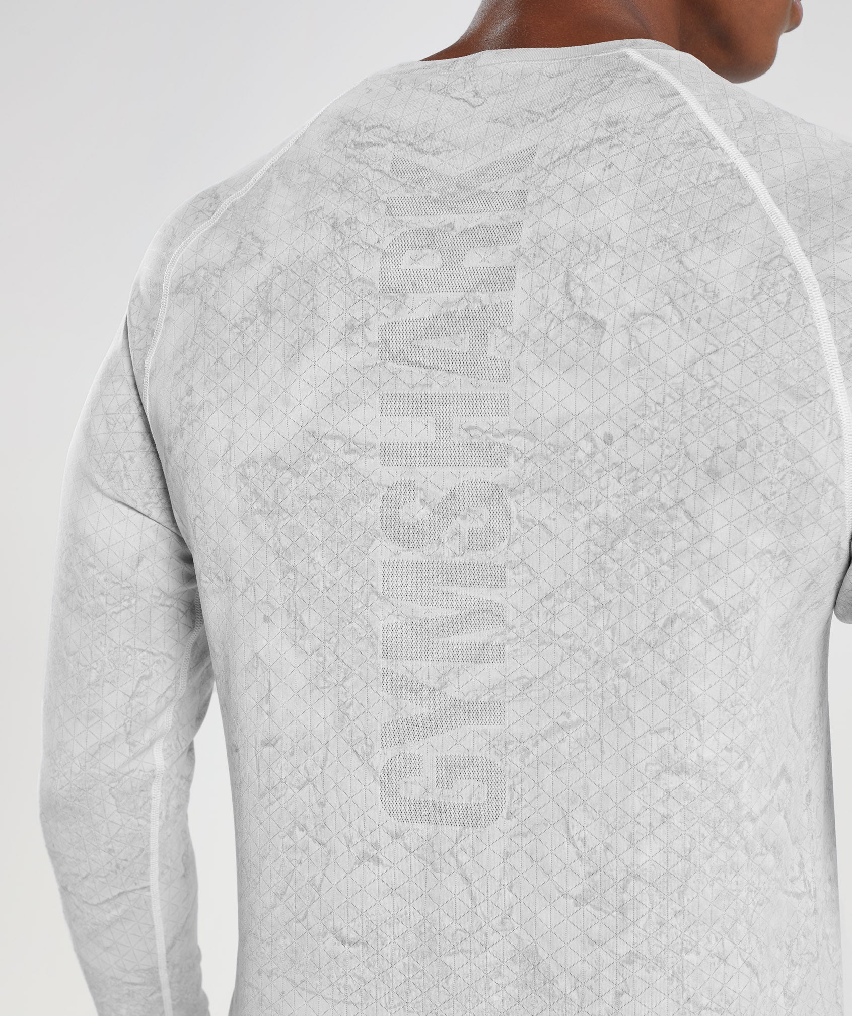 White / Light Grey Men's Gymshark Geo Seamless Long Sleeve T Shirts | KOZWST-623