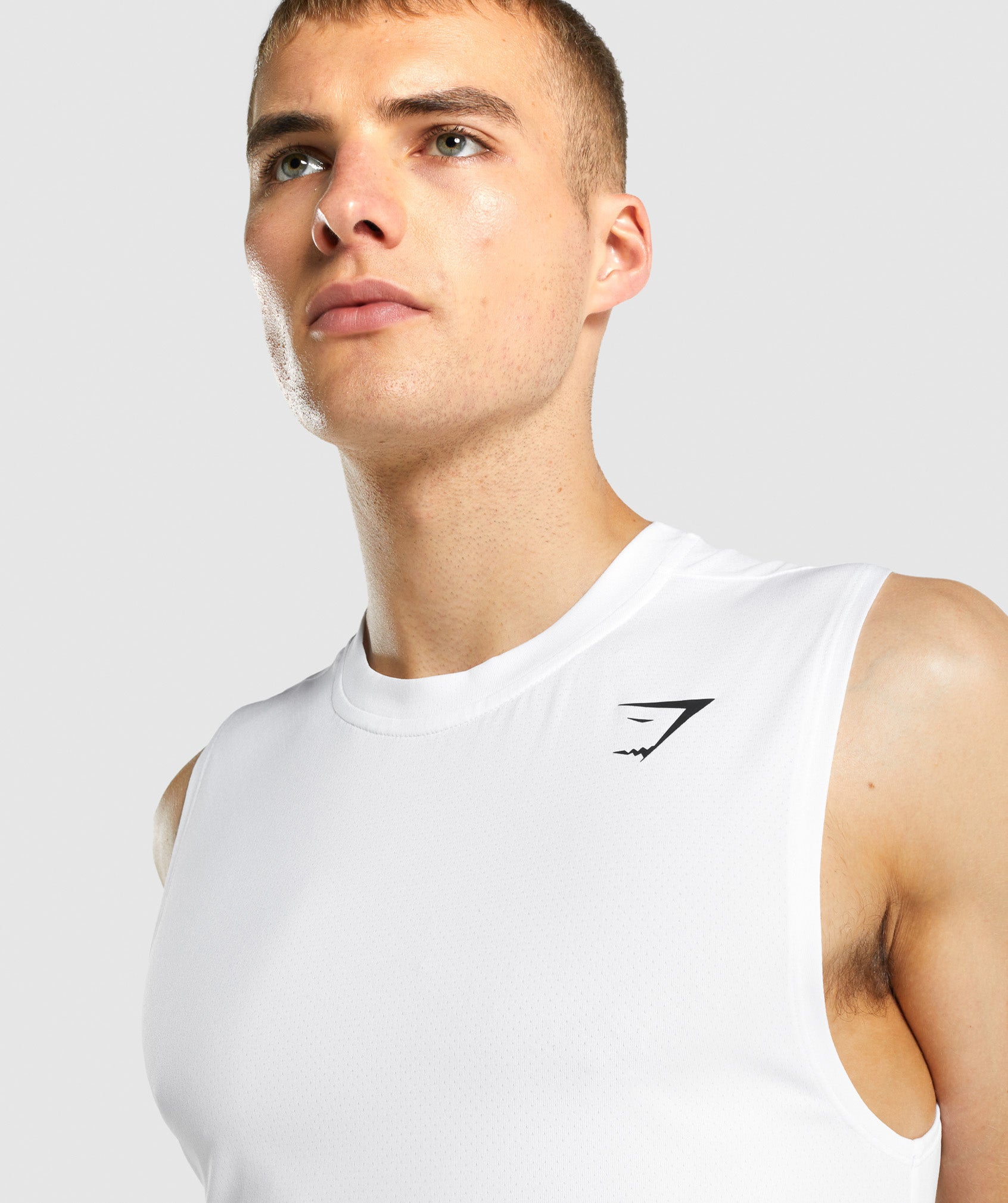 White Men's Gymshark Arrival Sleeveless T Shirts | QWDOAK-012