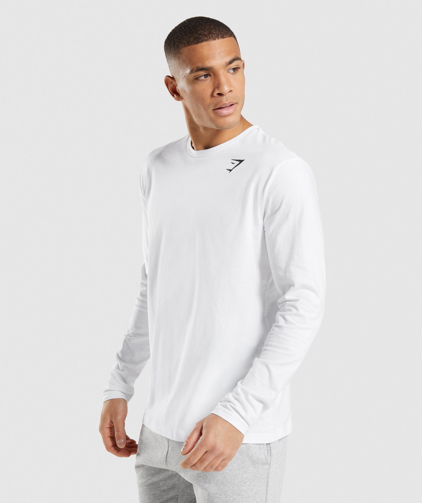 White Men's Gymshark Crest Long Sleeve T Shirts | QYIUAO-946