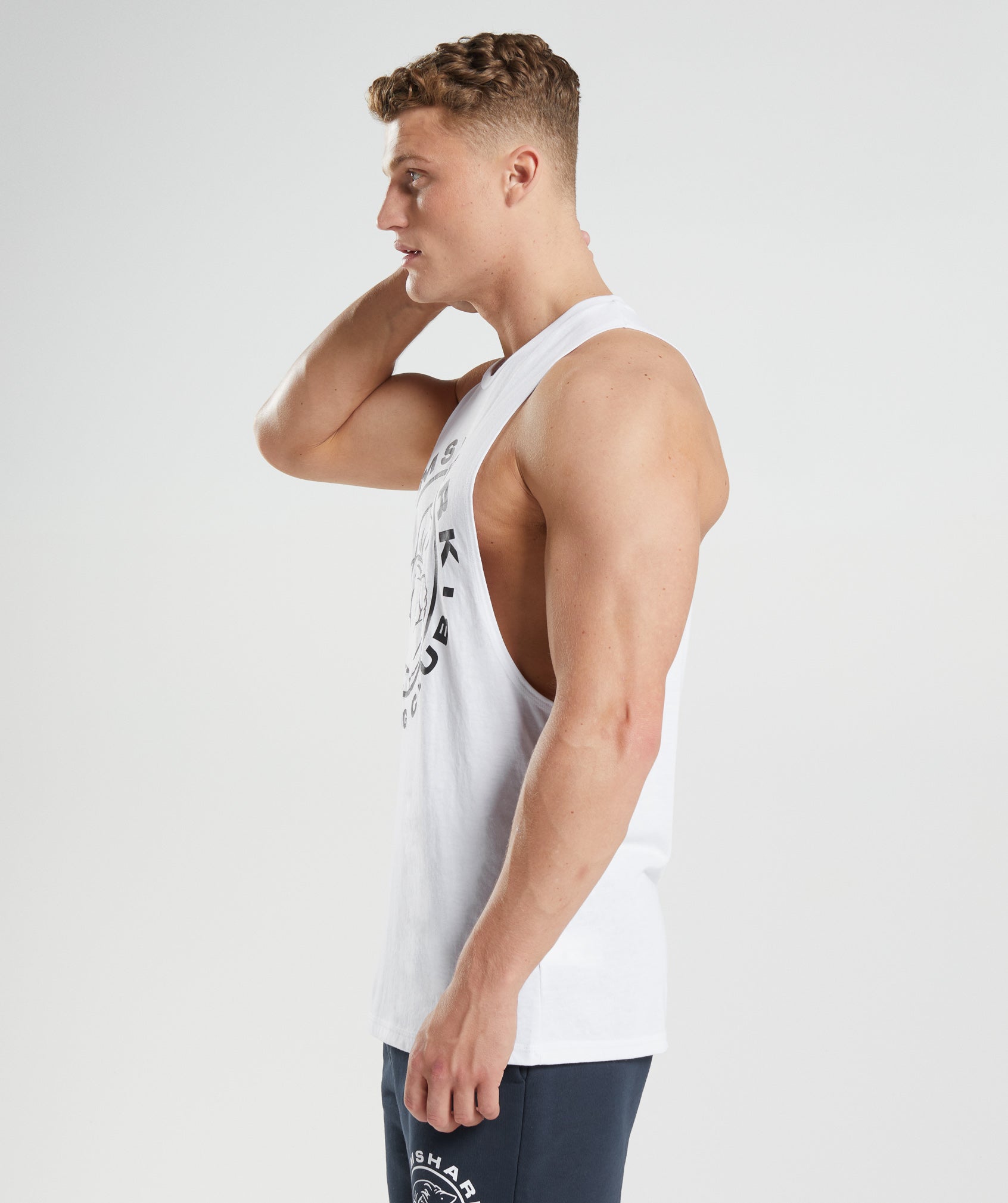 White Men's Gymshark Legacy Drop Arm Tanks | AYNBRD-347