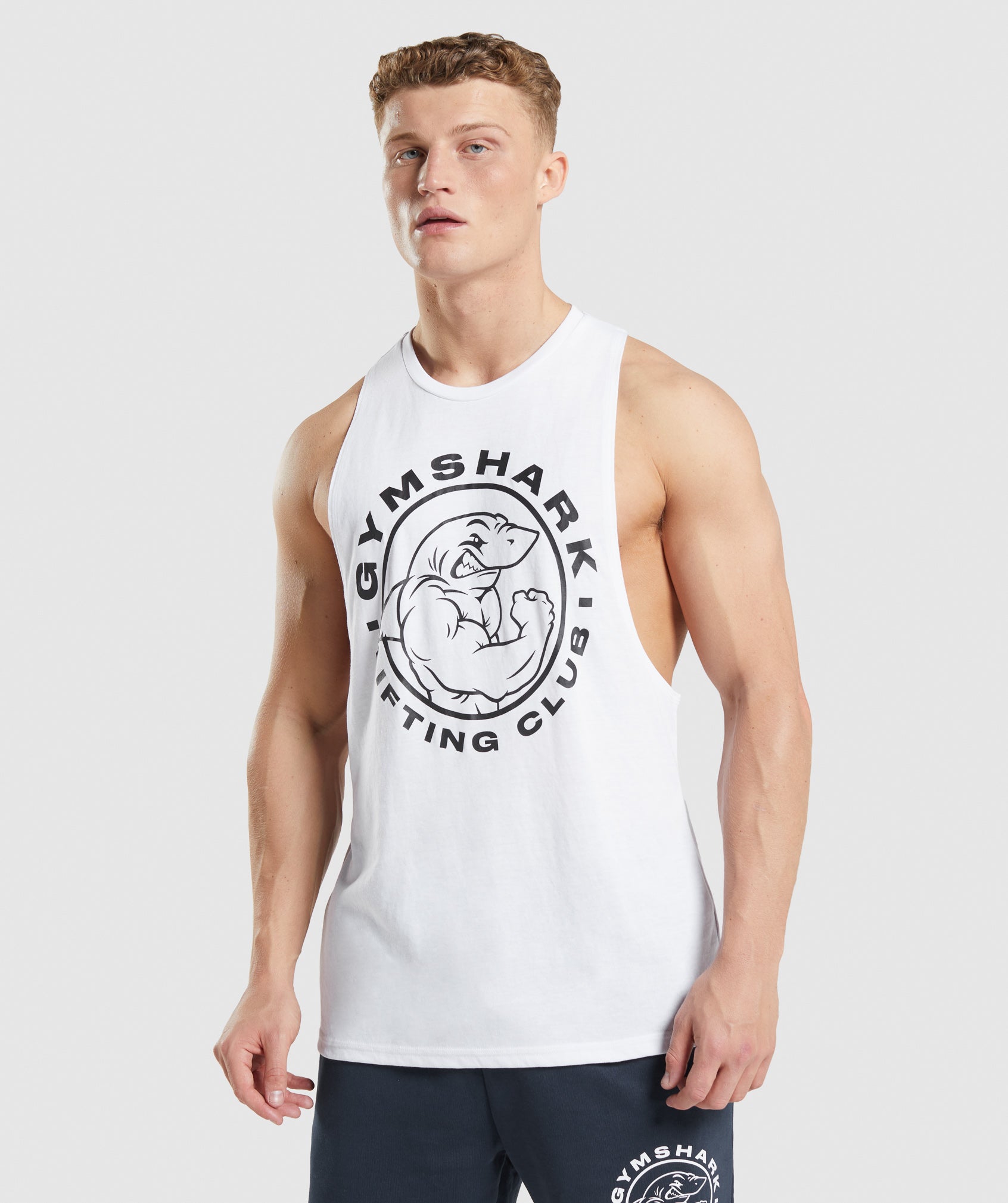 White Men\'s Gymshark Legacy Drop Arm Tanks | AYNBRD-347