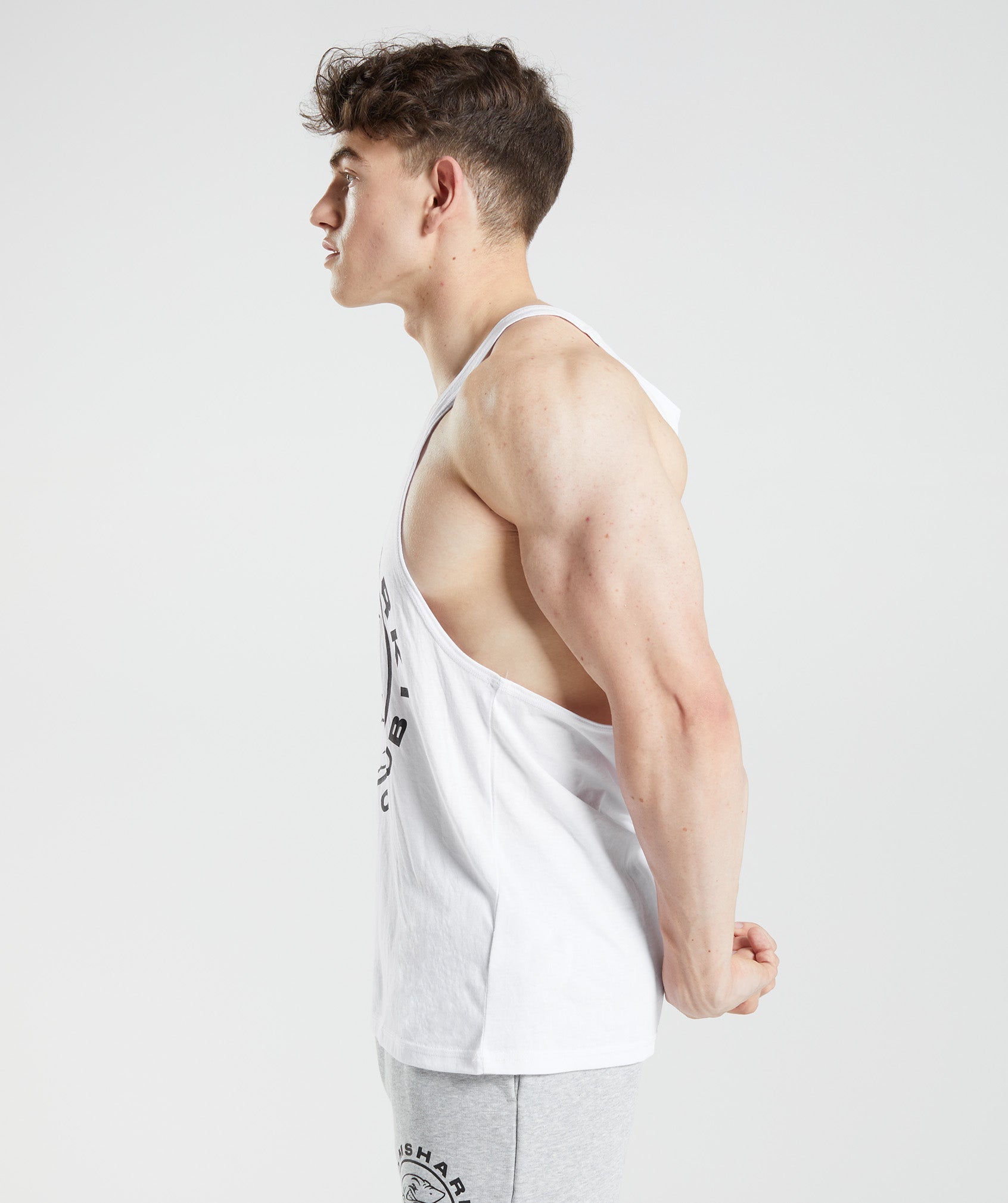 White Men's Gymshark Legacy Stringer Vest | GAHDUZ-642