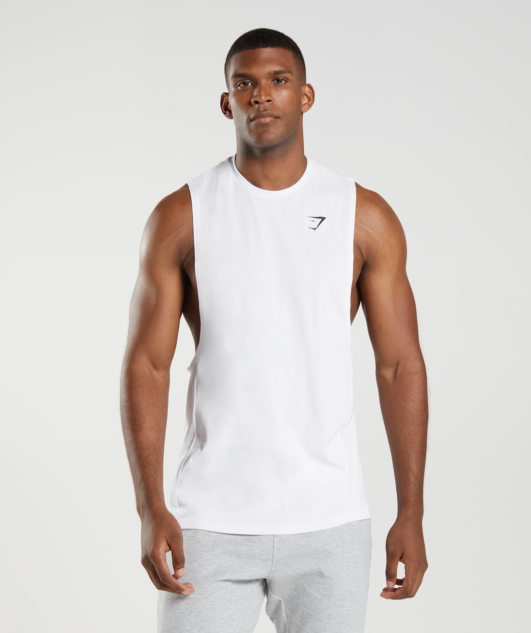 White Men\'s Gymshark React Drop Arm Tanks | JMEXLI-138