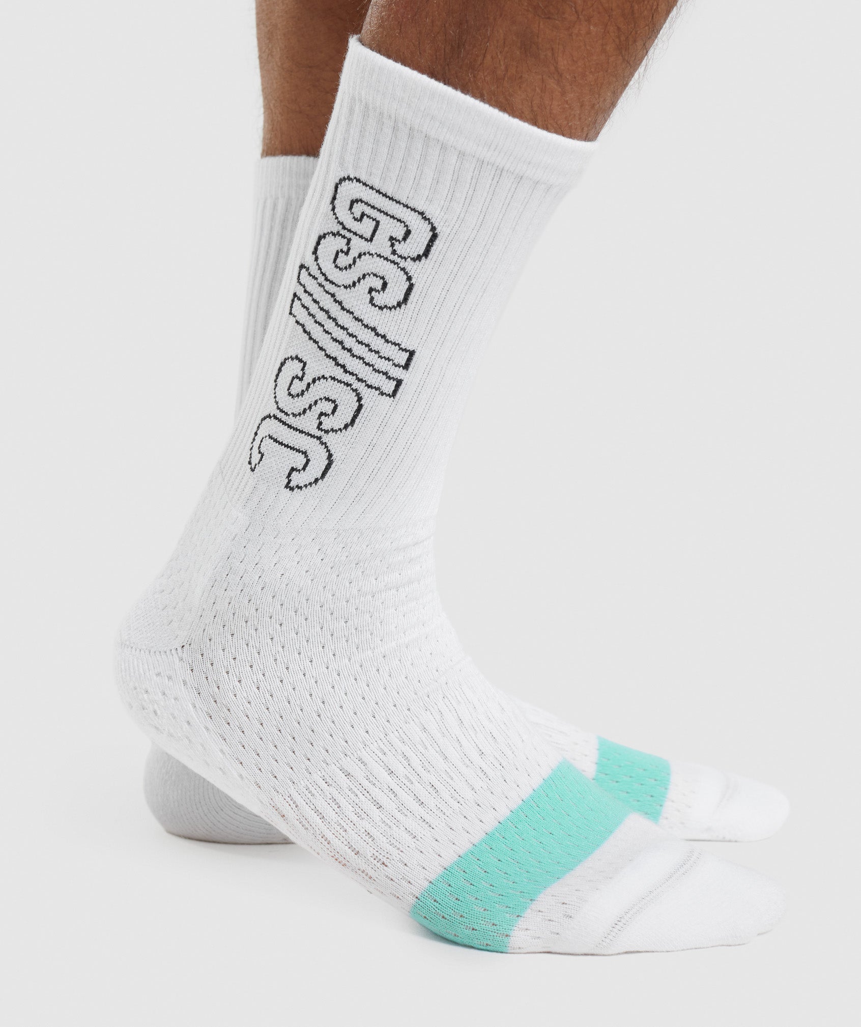 White Men's Gymshark Steve Cook Crew Socks | ETZPNC-936