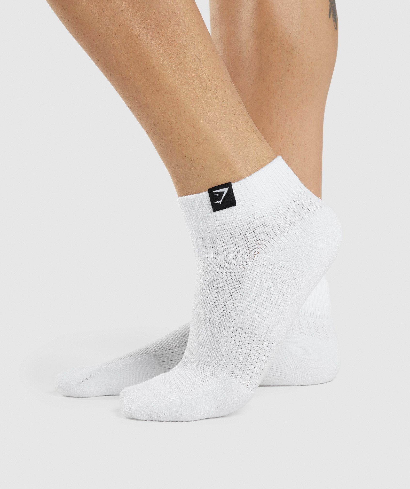 White Men\'s Gymshark Woven Tab Sneaker 3pk – White Socks | QGTBSM-273